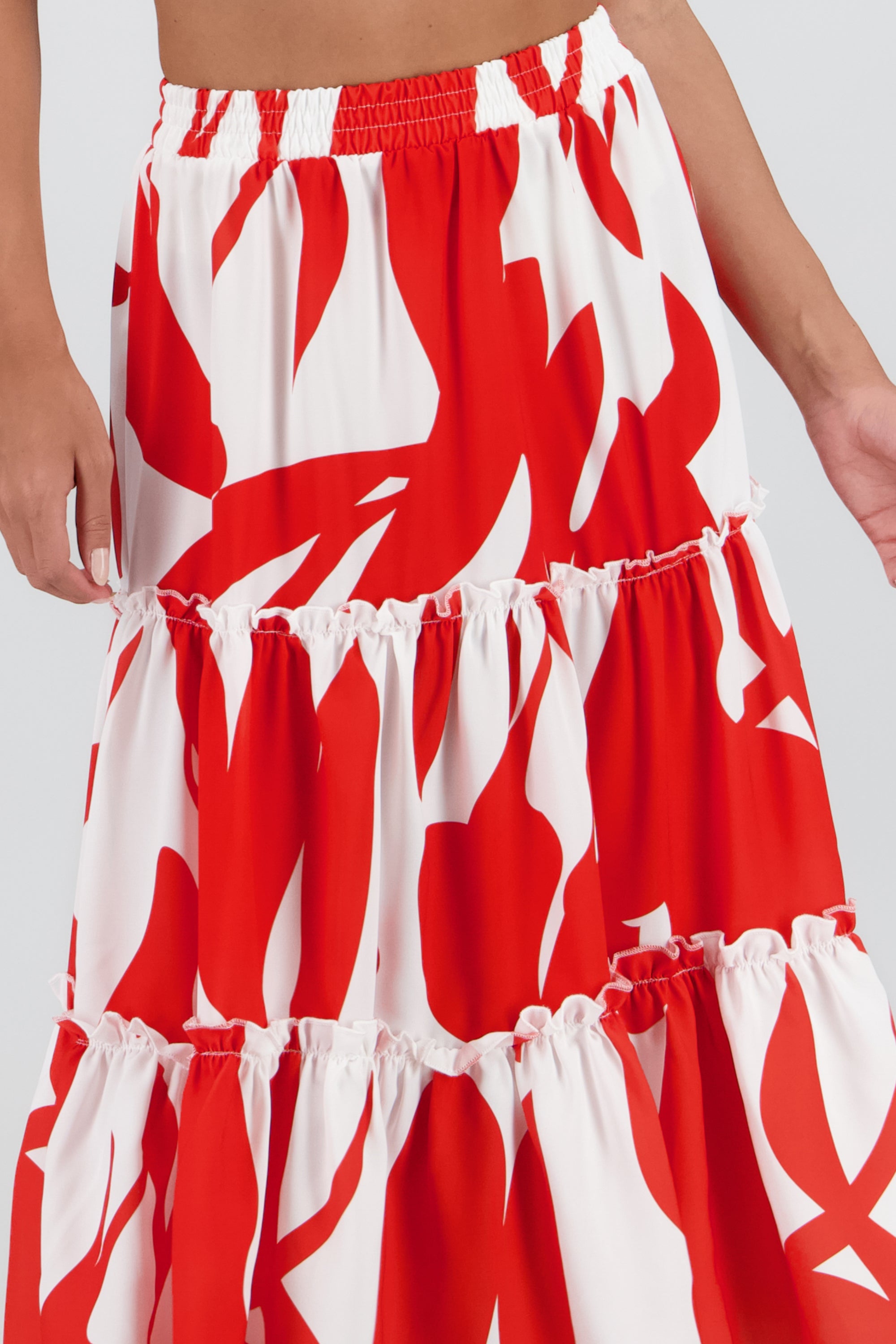 falda midi olanes pretina ROJO COMBO
