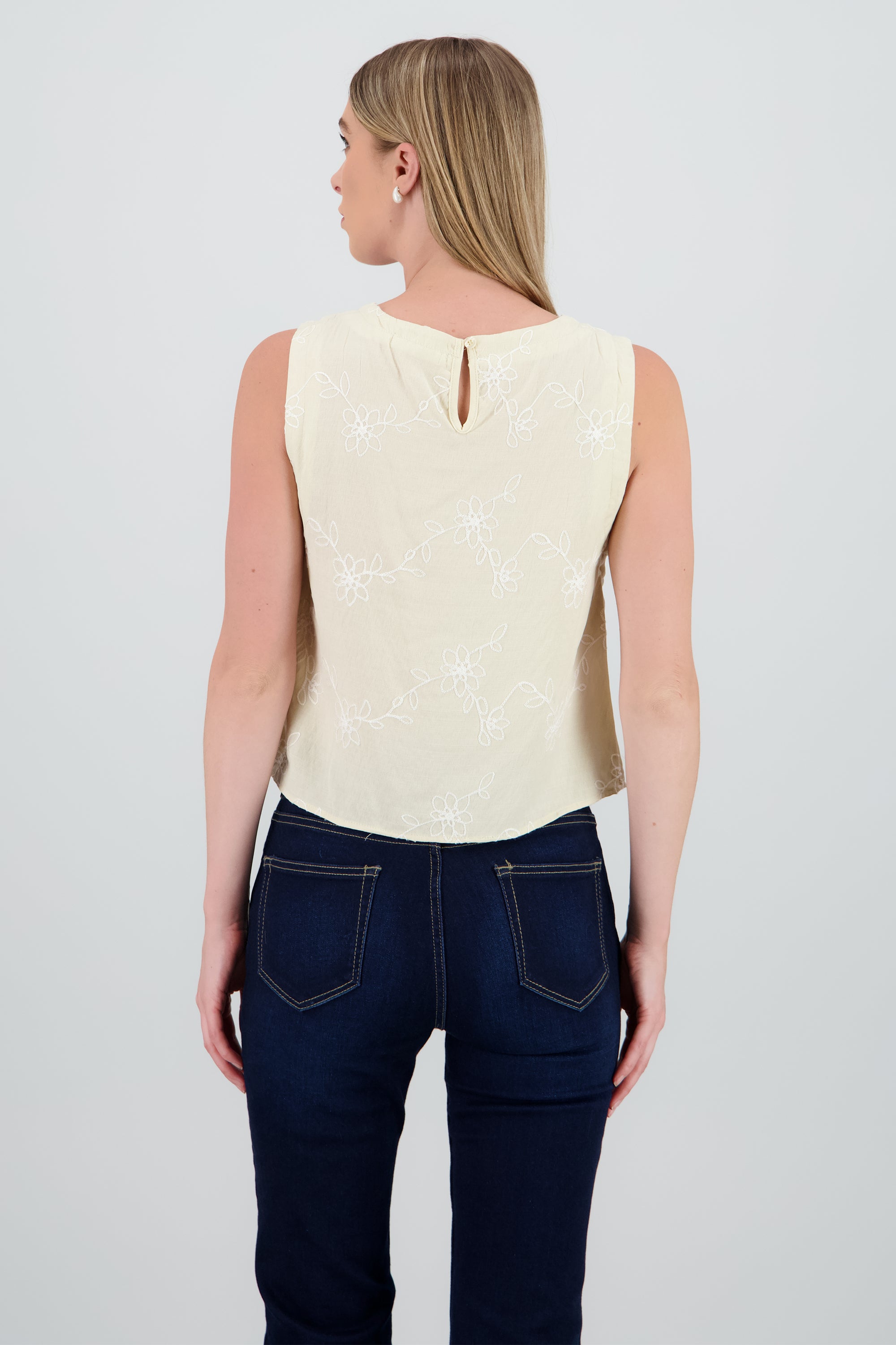 Top sin manga cuello redondo bordado BEIGE