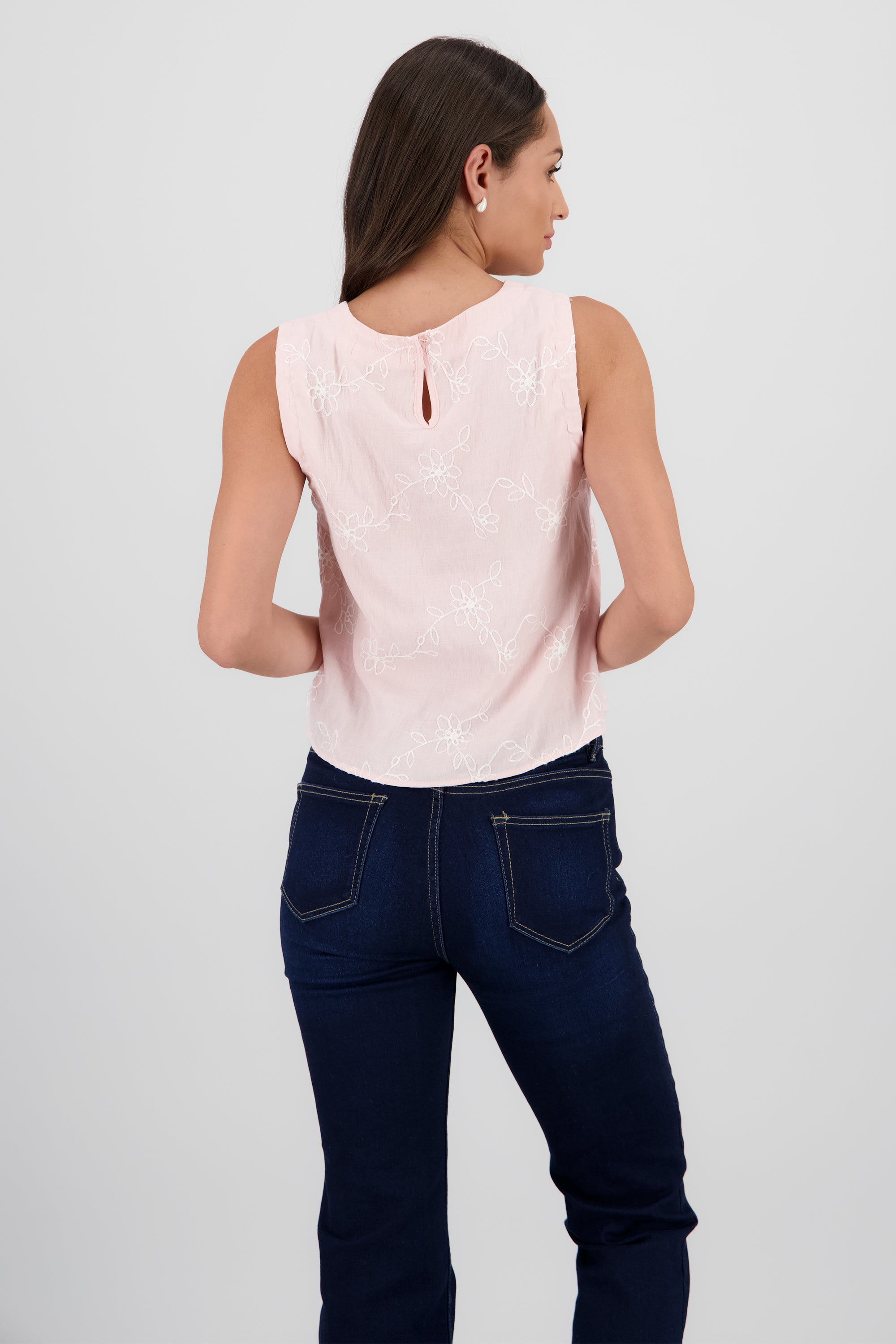 Top sin manga cuello redondo bordado ROSA
