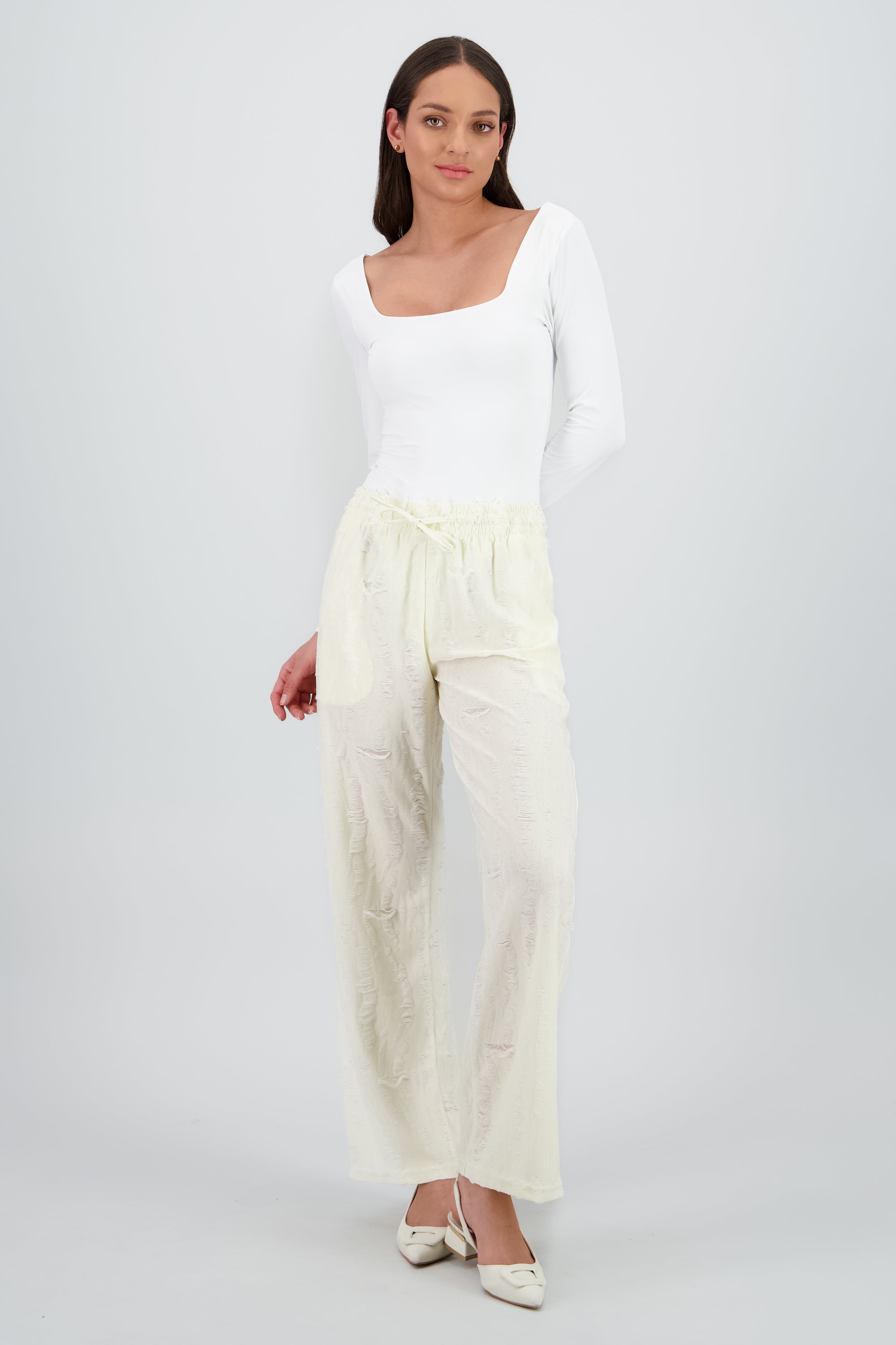 Pantalon jareta textura ligero BLANCO