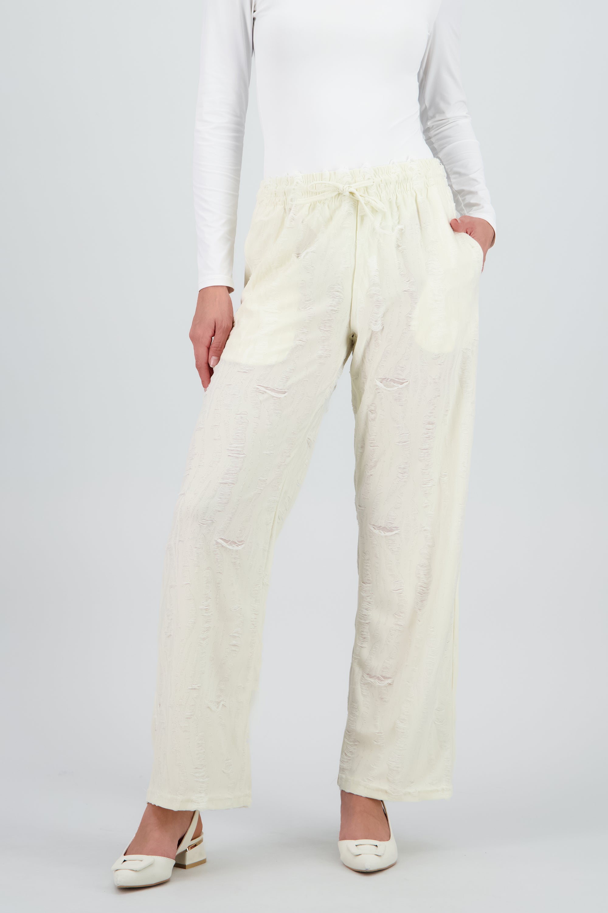 Pantalon jareta textura ligero BLANCO