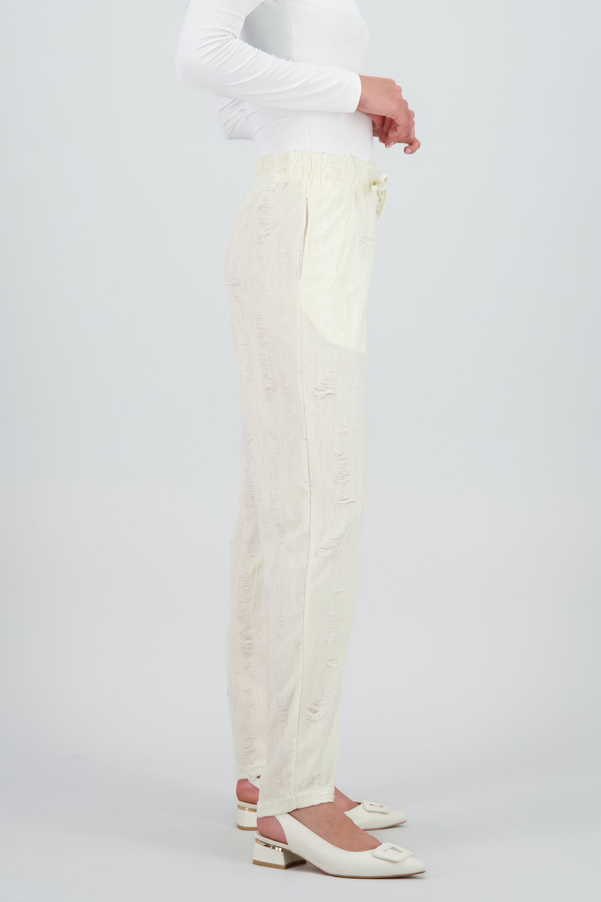 Pantalon jareta textura ligero BLANCO