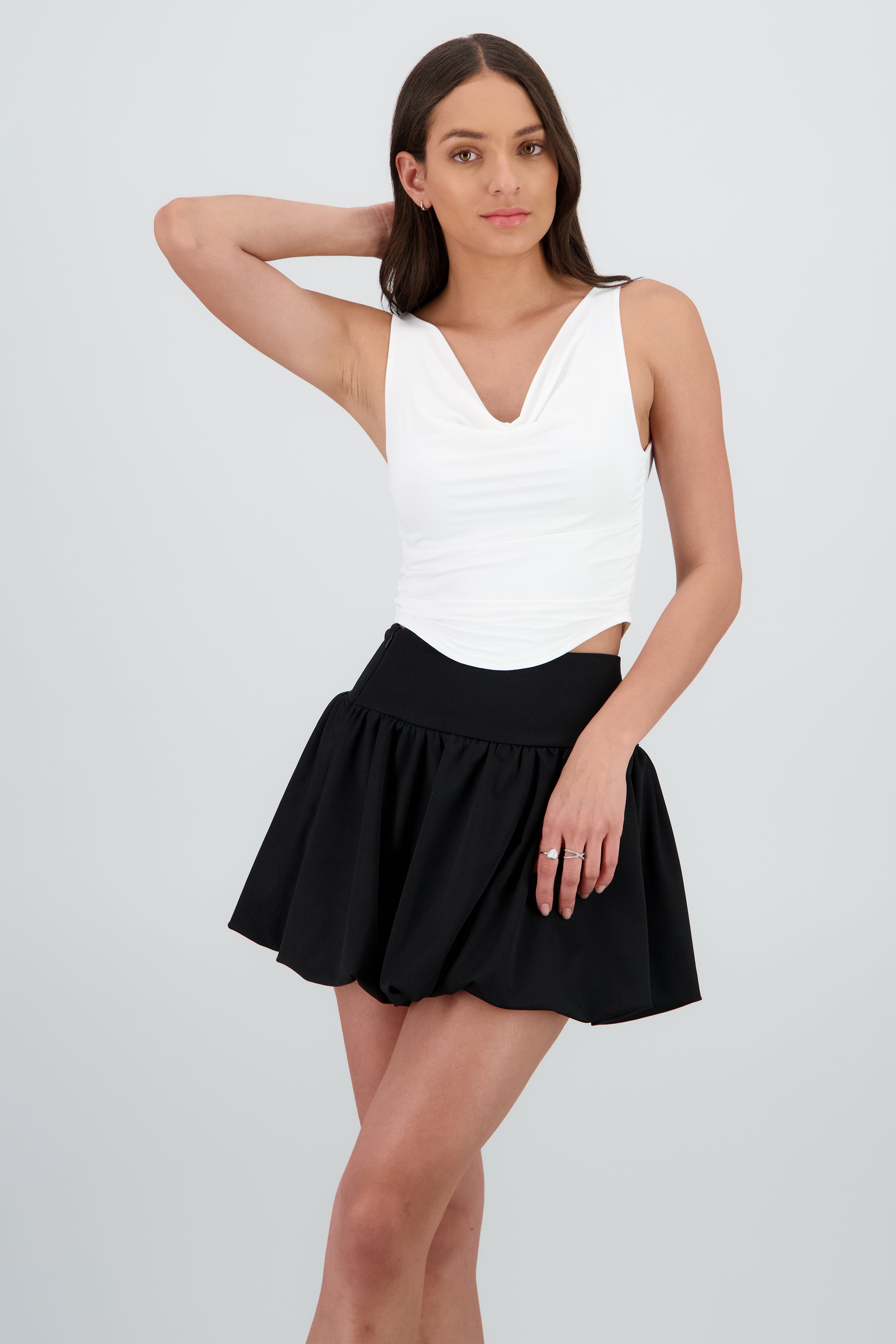 Top escote drapeado sin mangas BLANCO