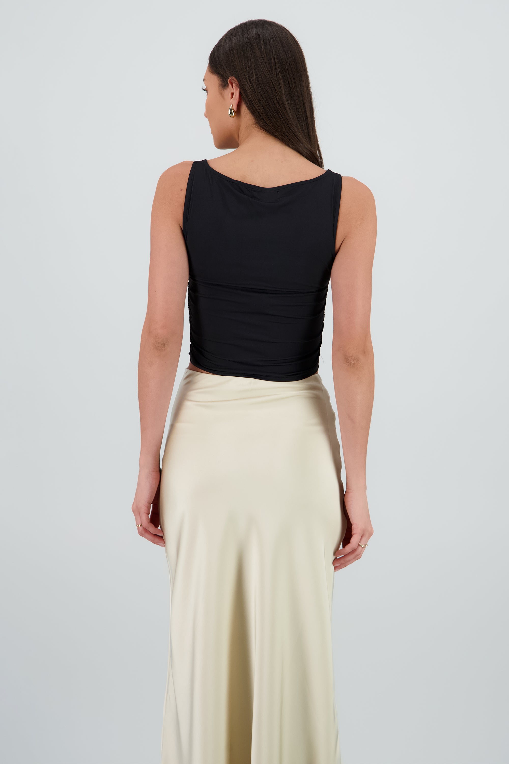 Top escote drapeado sin mangas NEGRO