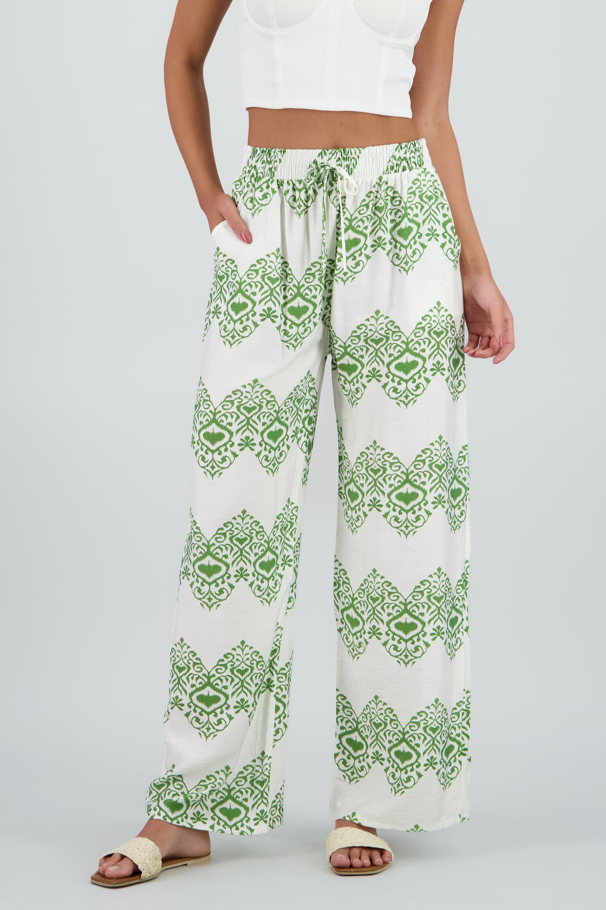 PANTALON FLUIDO EST PAISLEY VERDE COMBO