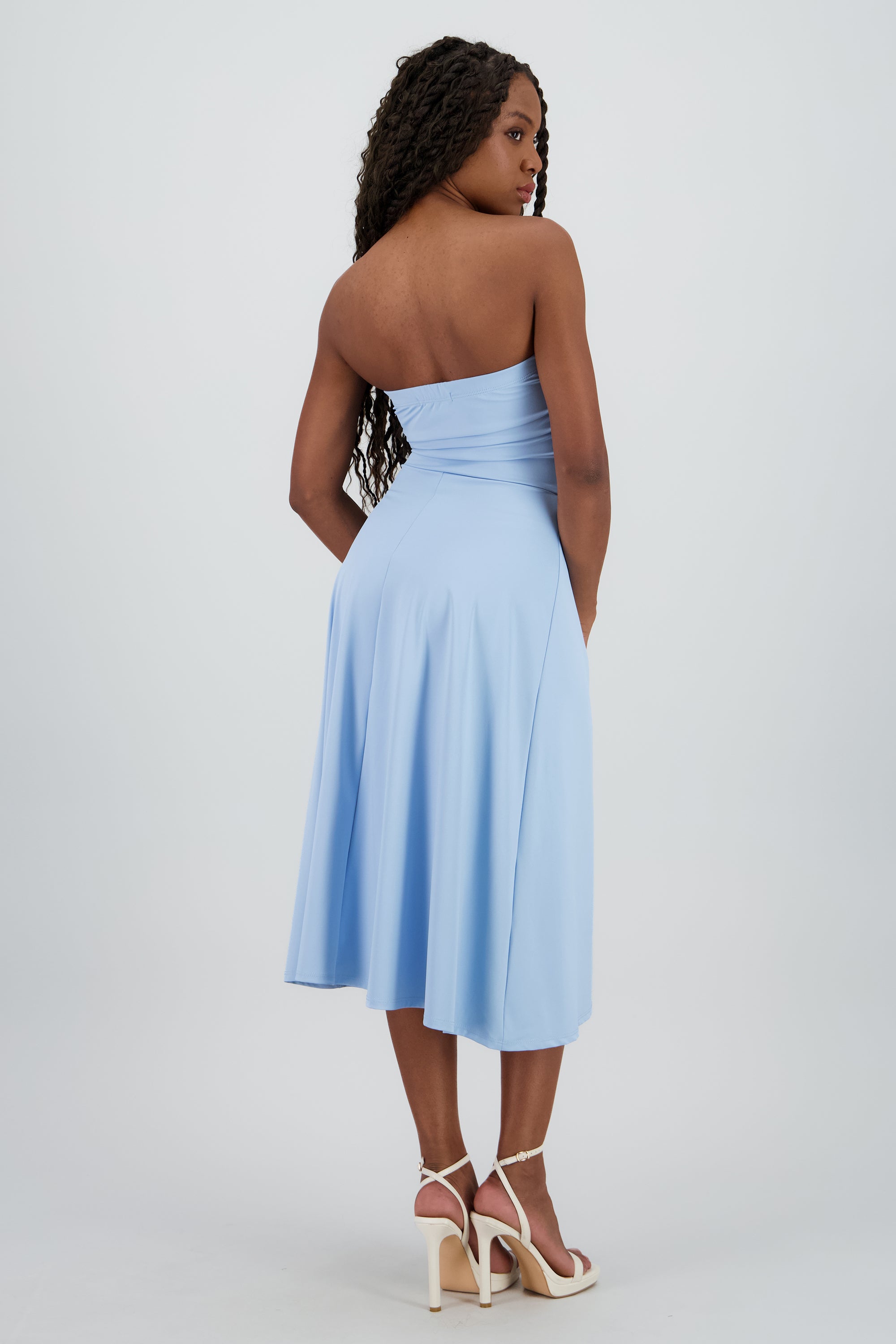 Vestido mini drapeado strapless AZUL PASTEL