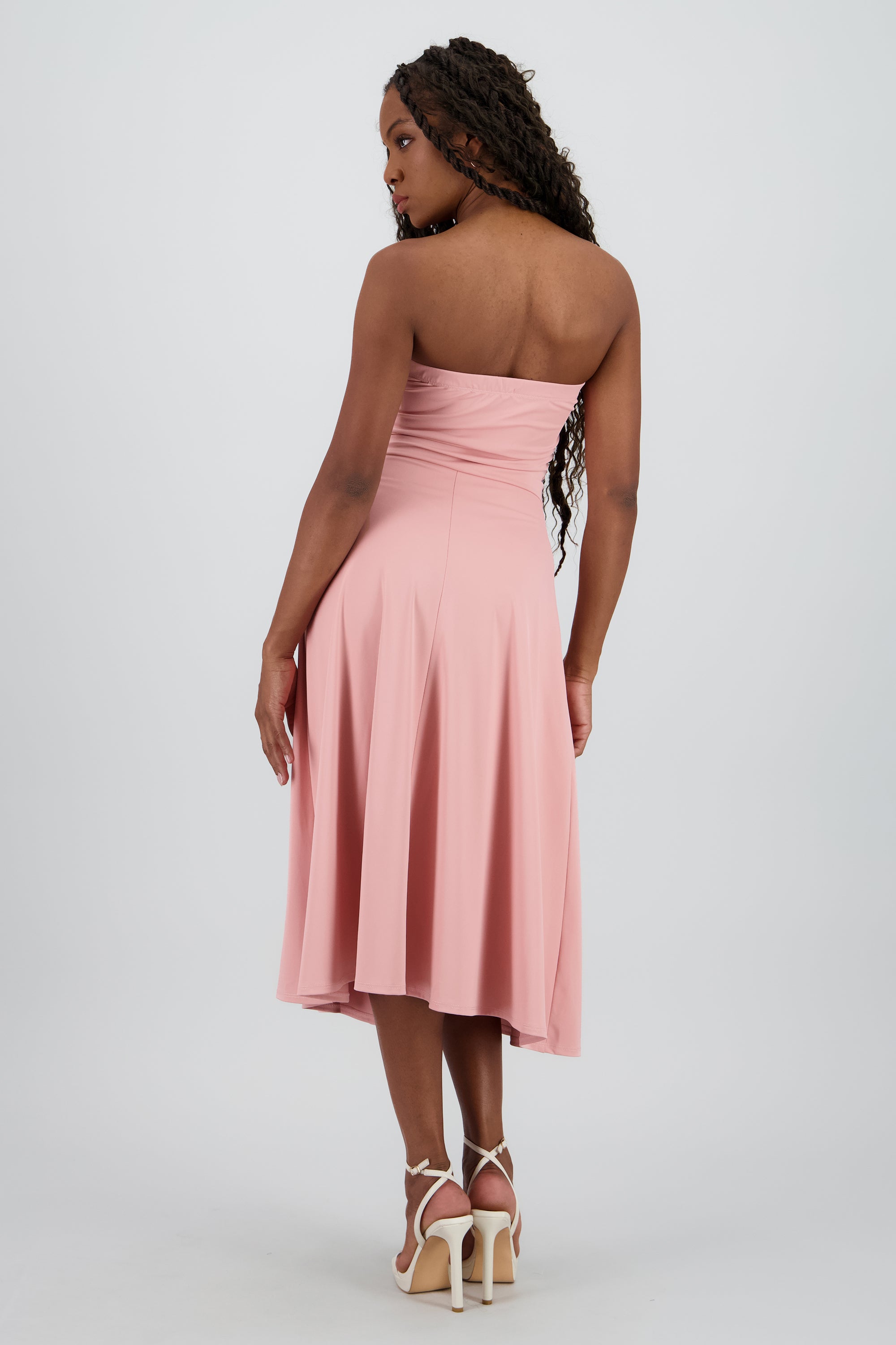 Vestido mini drapeado strapless ROSA PASTEL