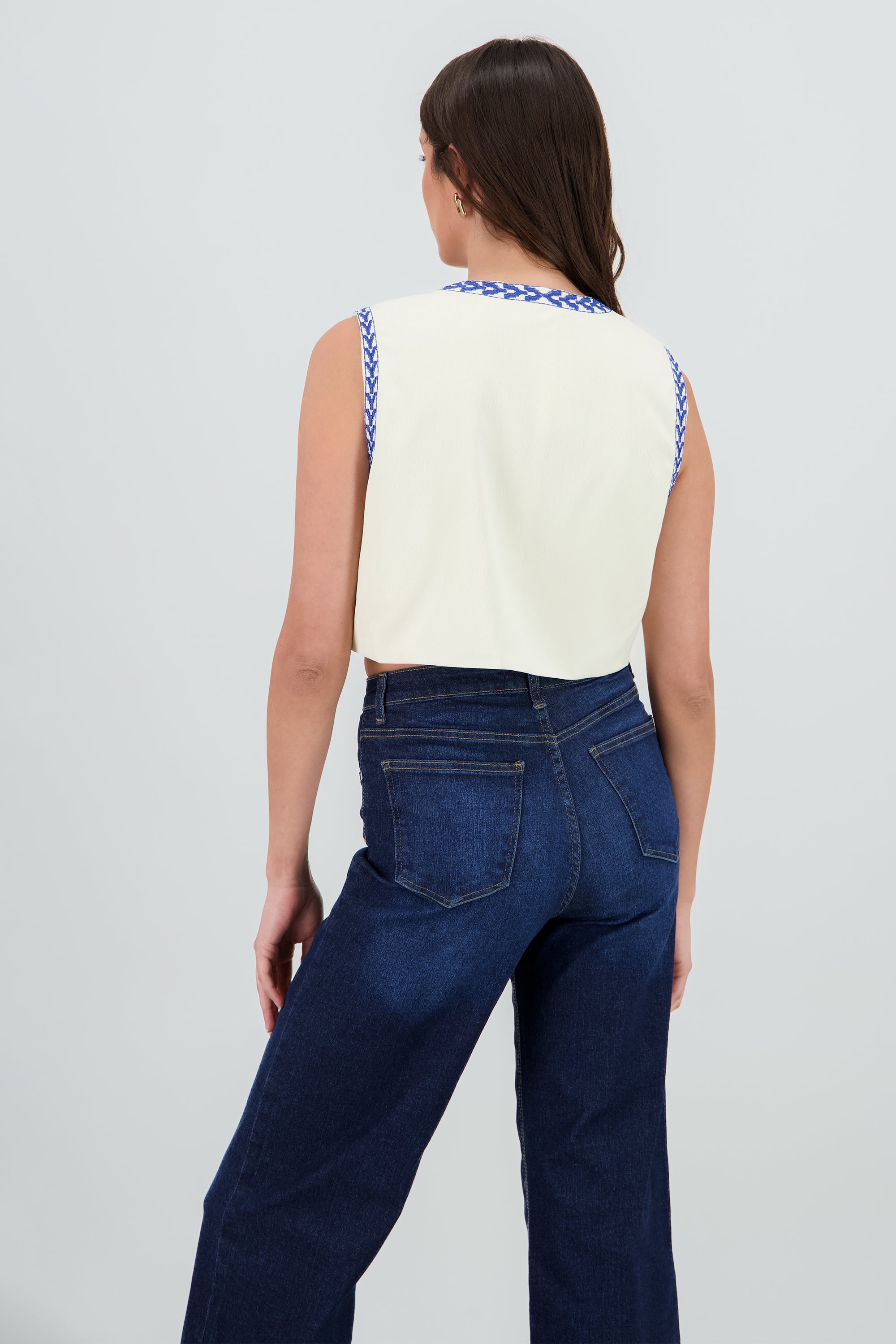 Chaleco crop detalle bordado AZUL COMBO