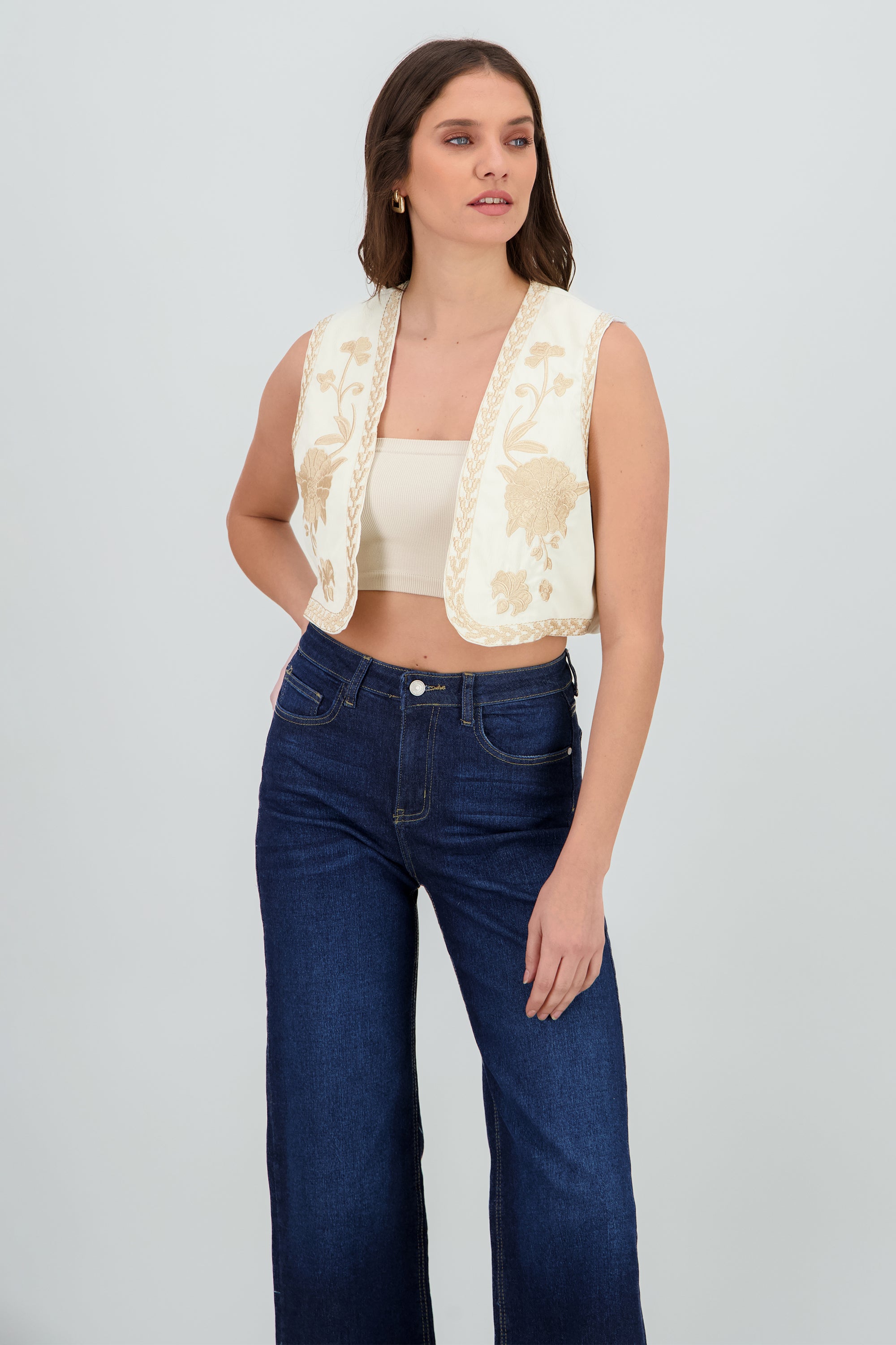 Chaleco crop detalle bordado KHAKI COMBO