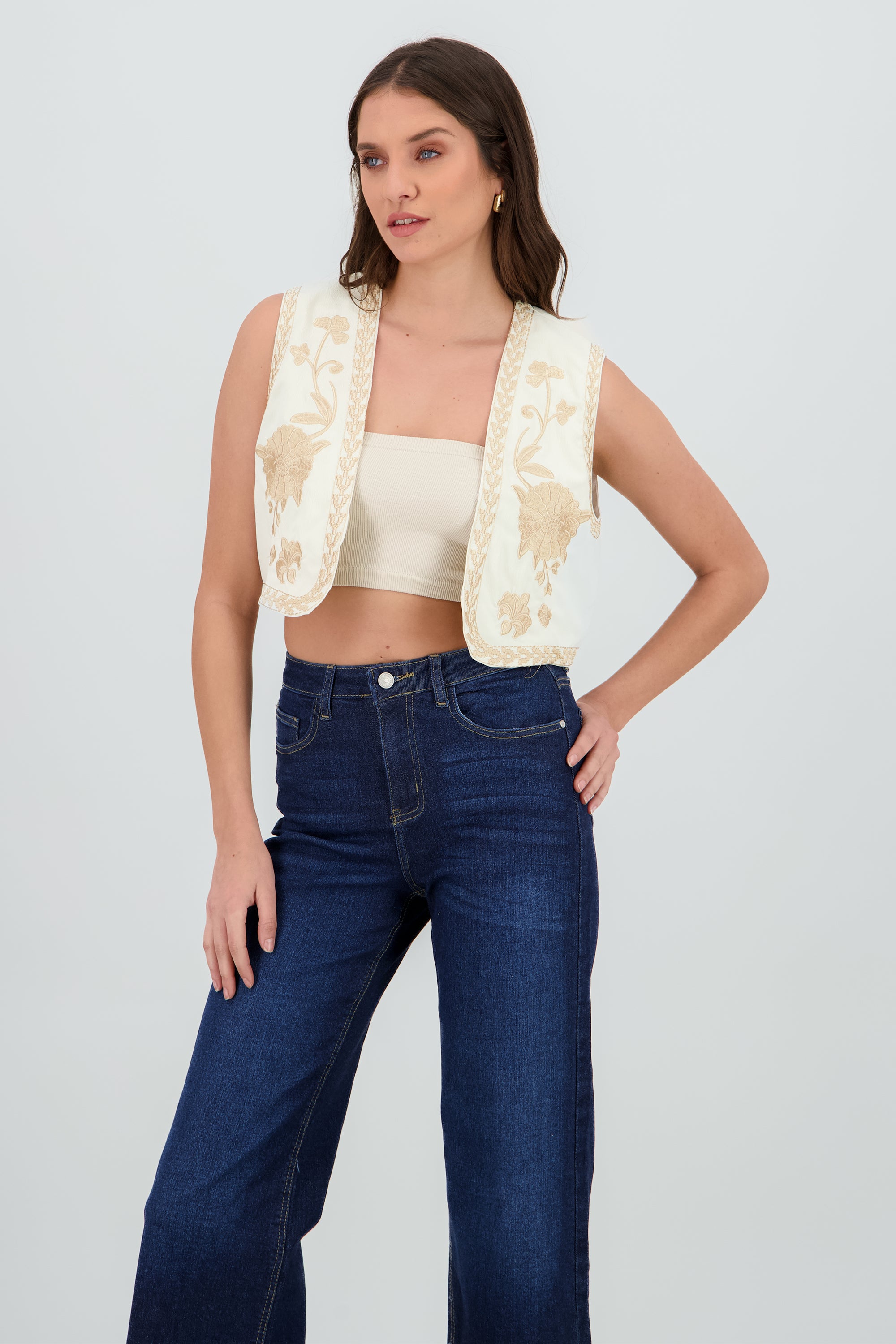 Chaleco crop detalle bordado KHAKI COMBO