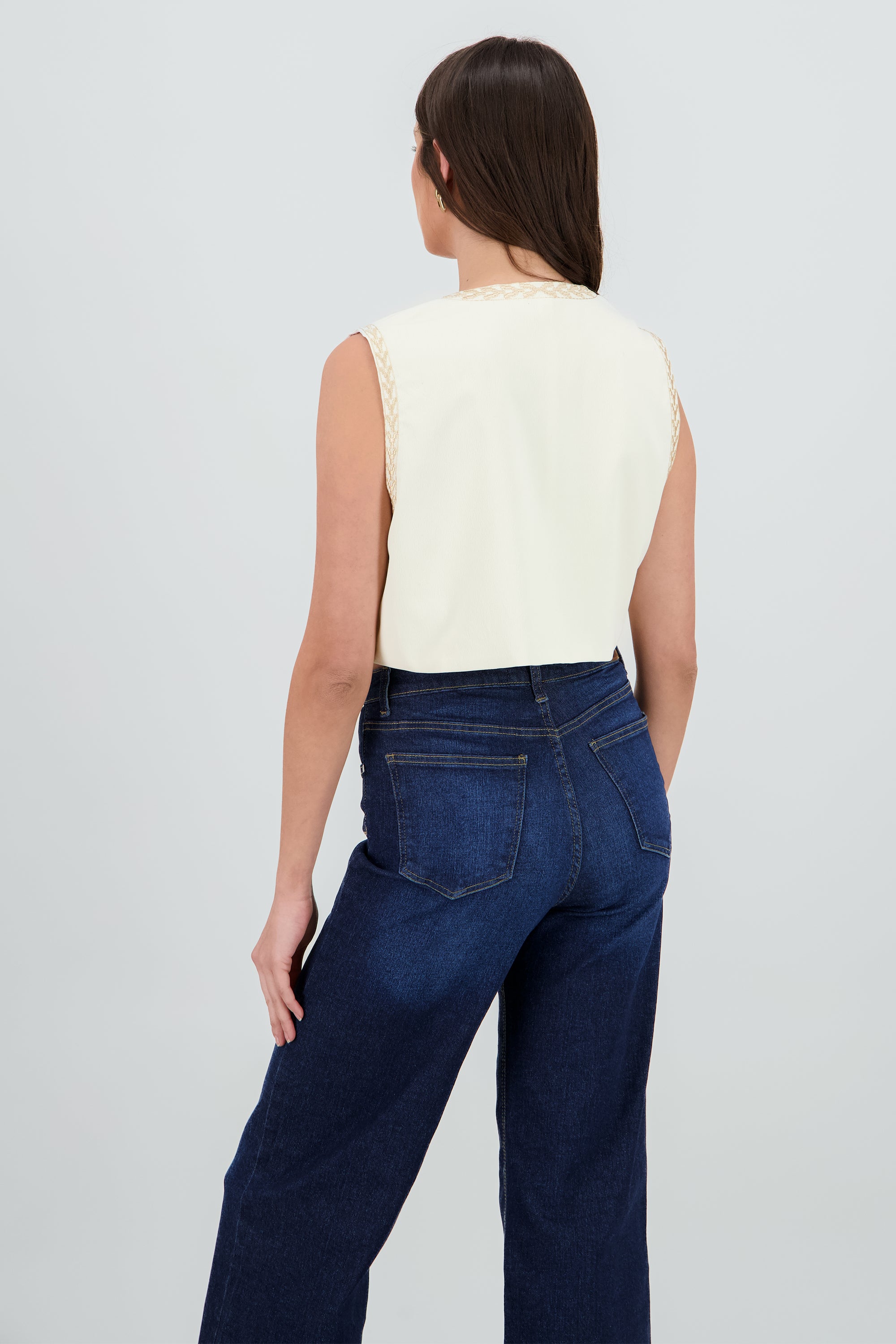 Chaleco crop detalle bordado KHAKI COMBO
