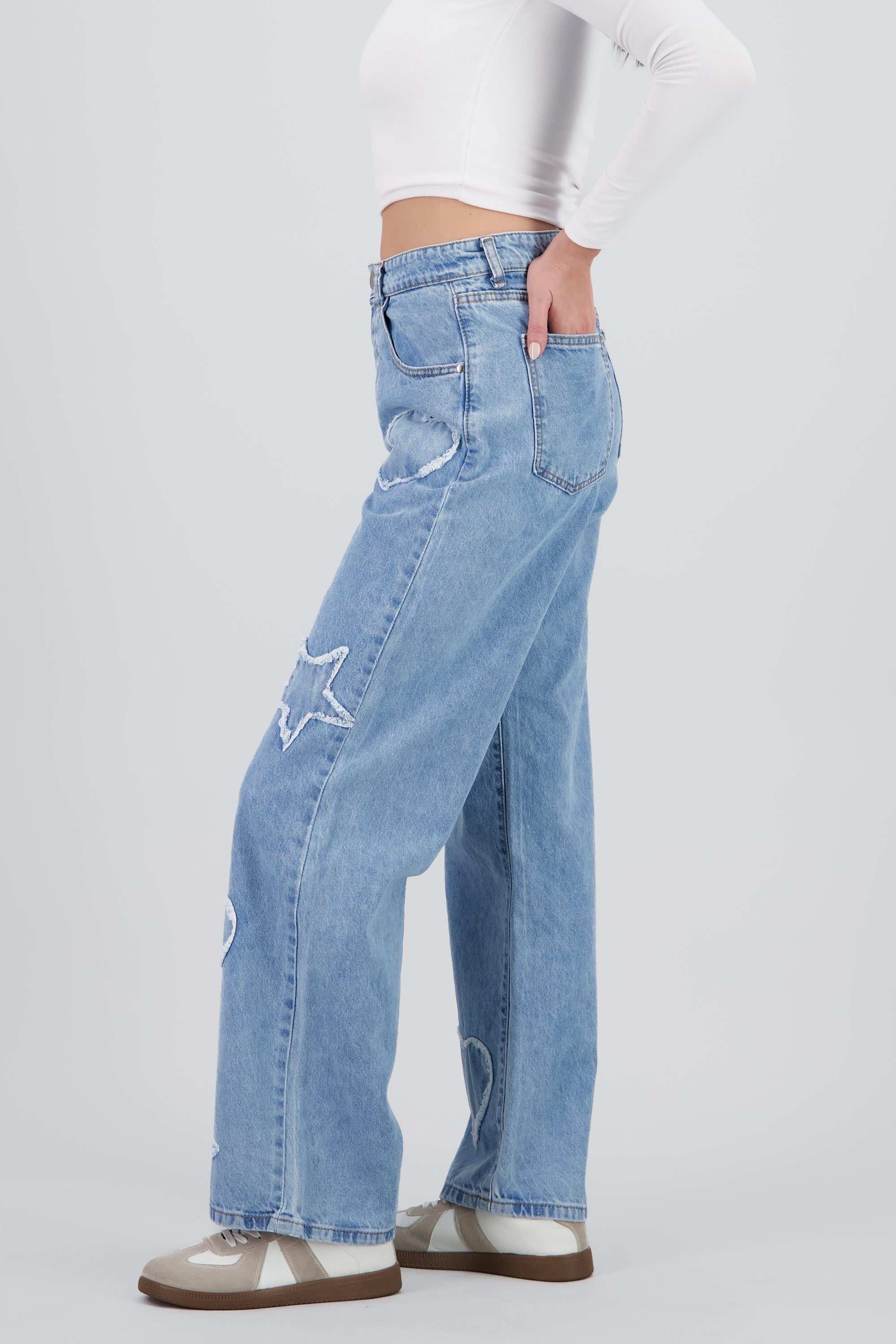 Jeans straight parches LIGHT WASH