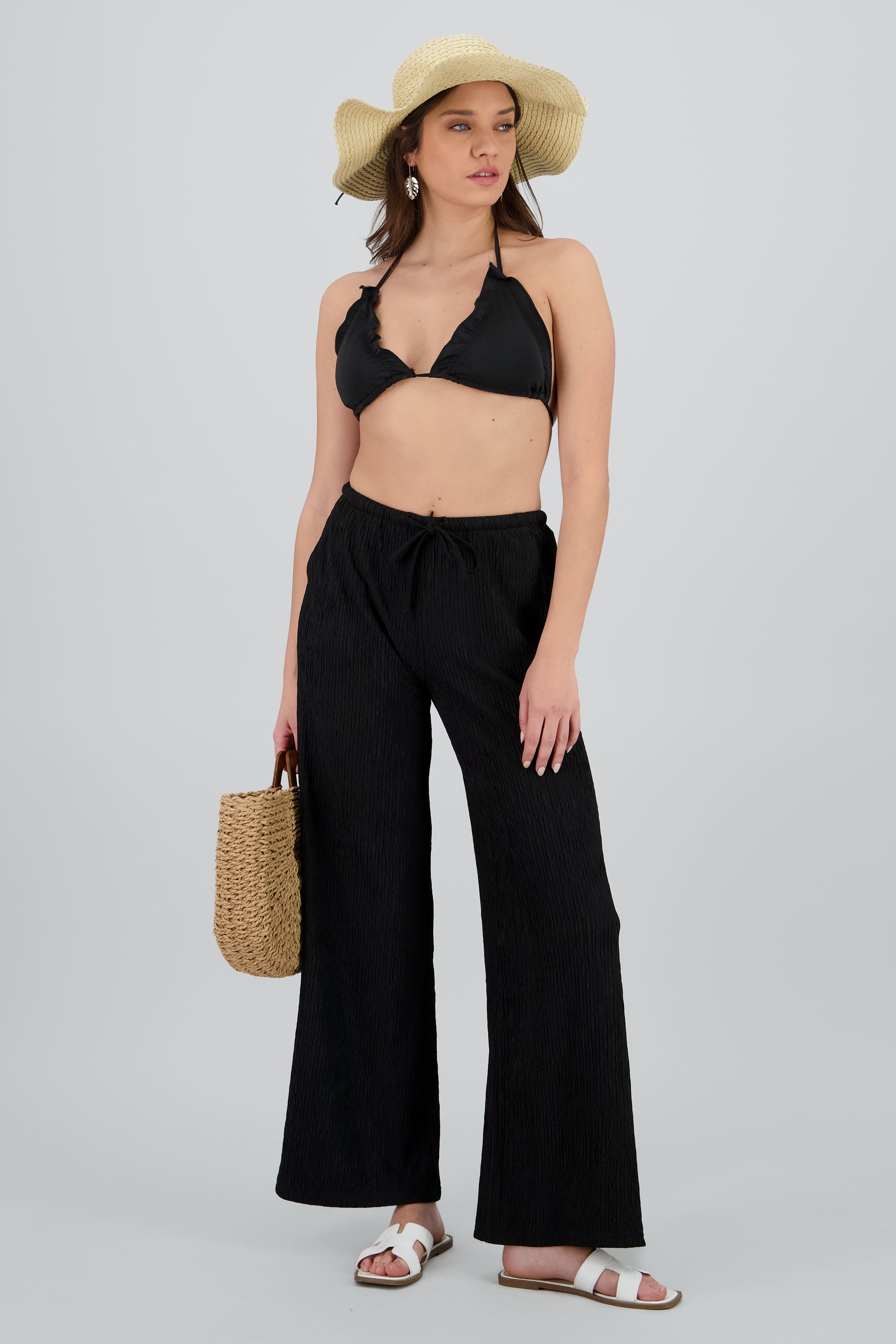 Pantalon textura bandana pretina jareta NEGRO