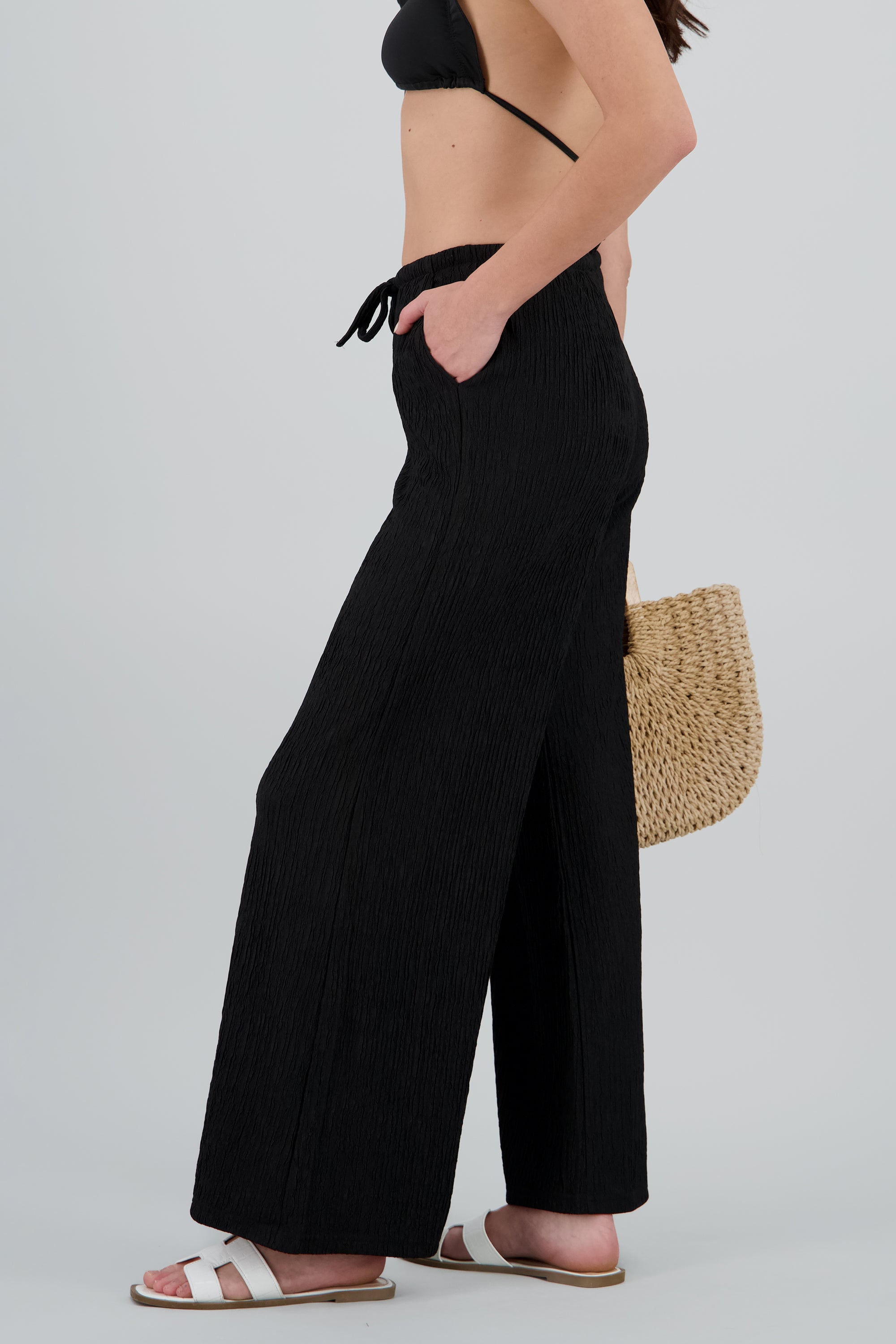 Pantalon textura bandana pretina jareta NEGRO