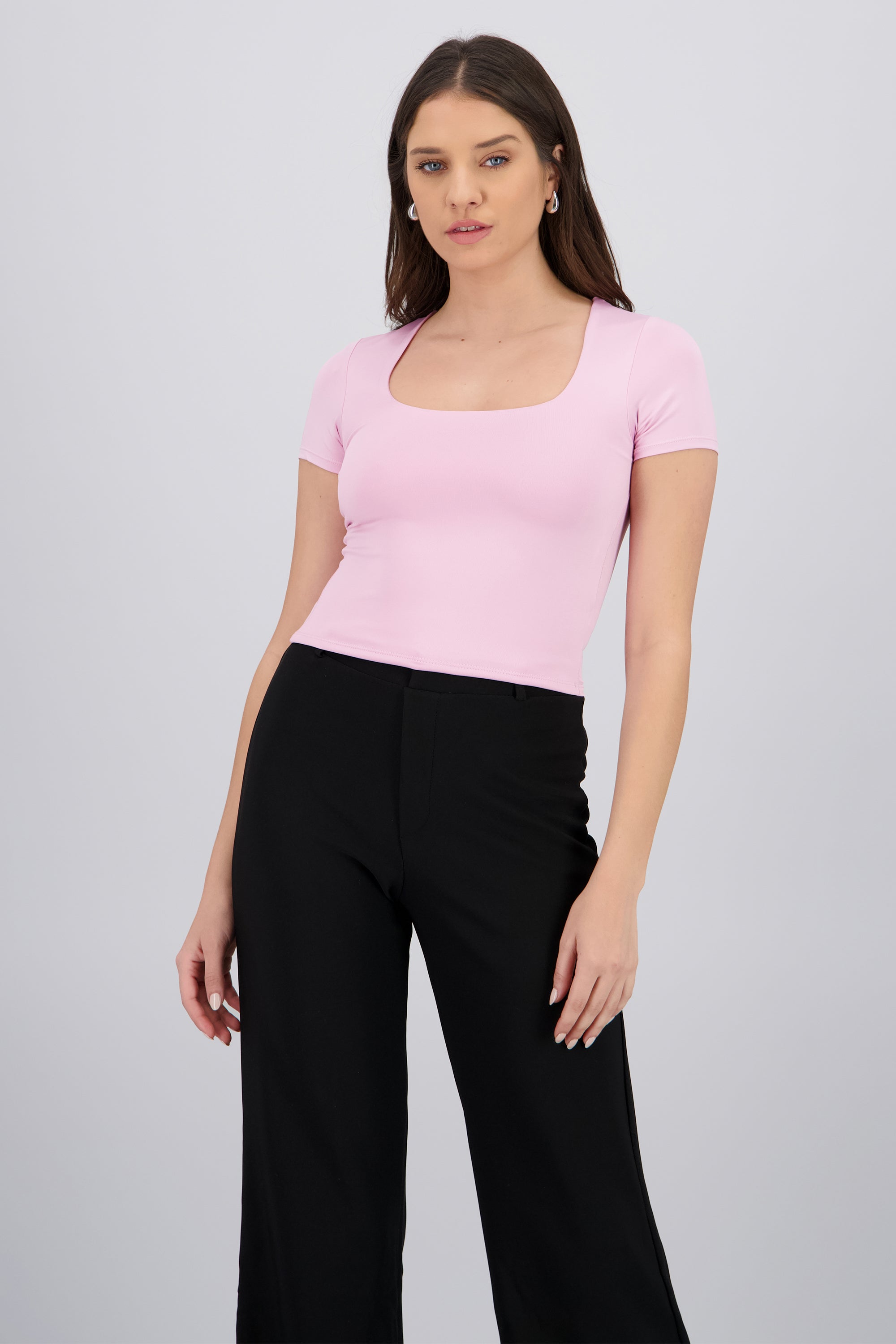 Top manga corta escote cuadrado doble tela ROSA
