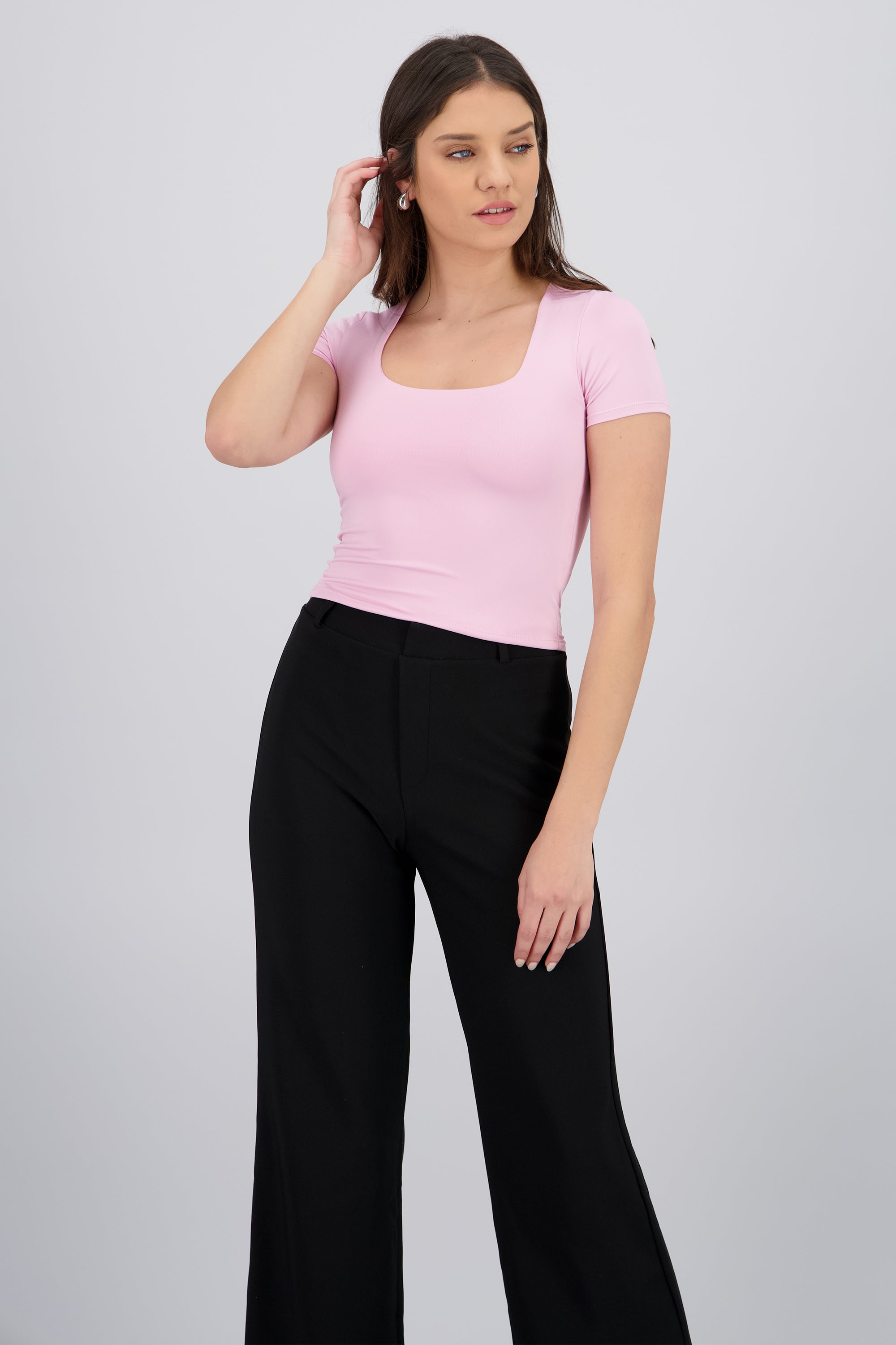 Top manga corta escote cuadrado doble tela ROSA