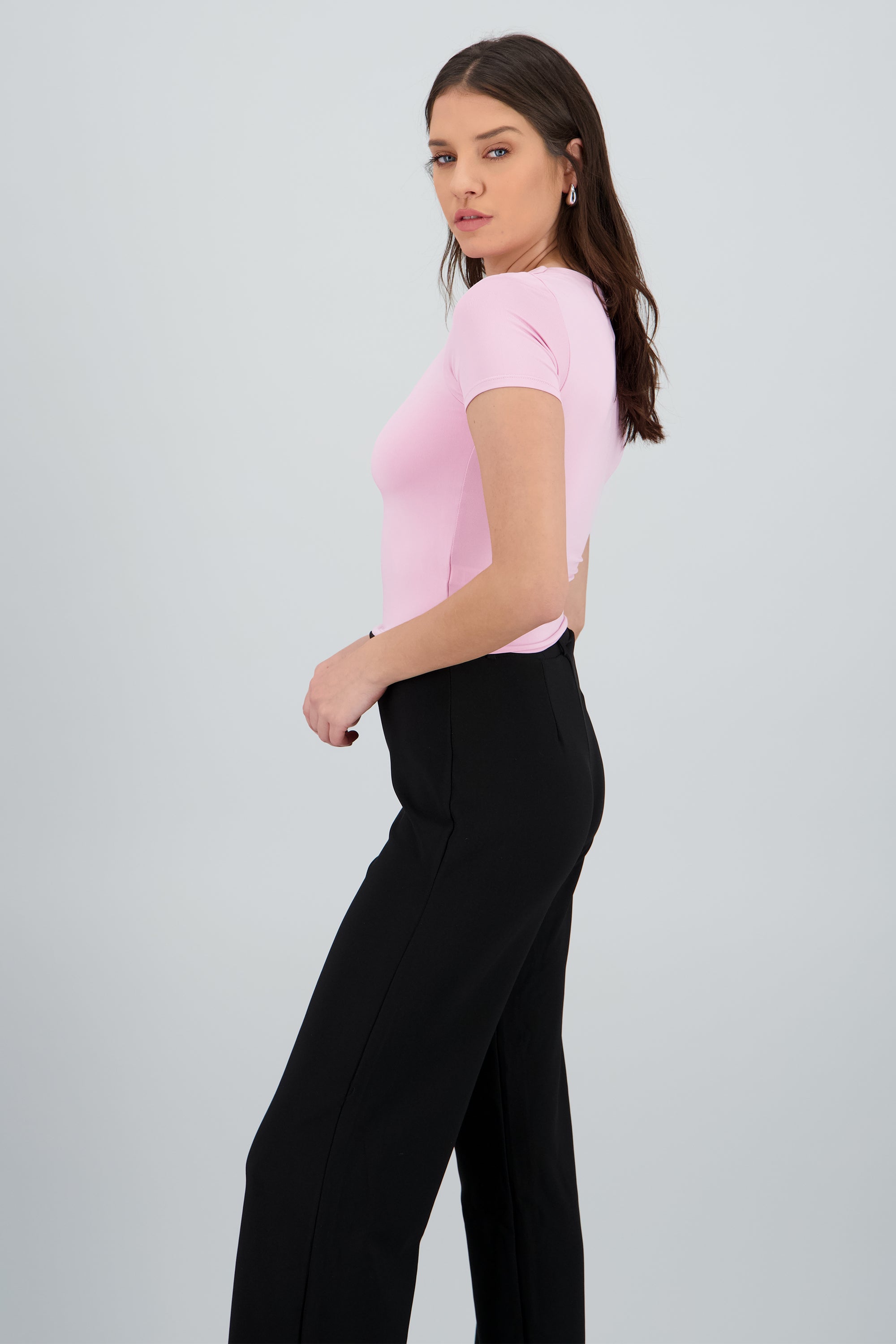 Top manga corta escote cuadrado doble tela ROSA