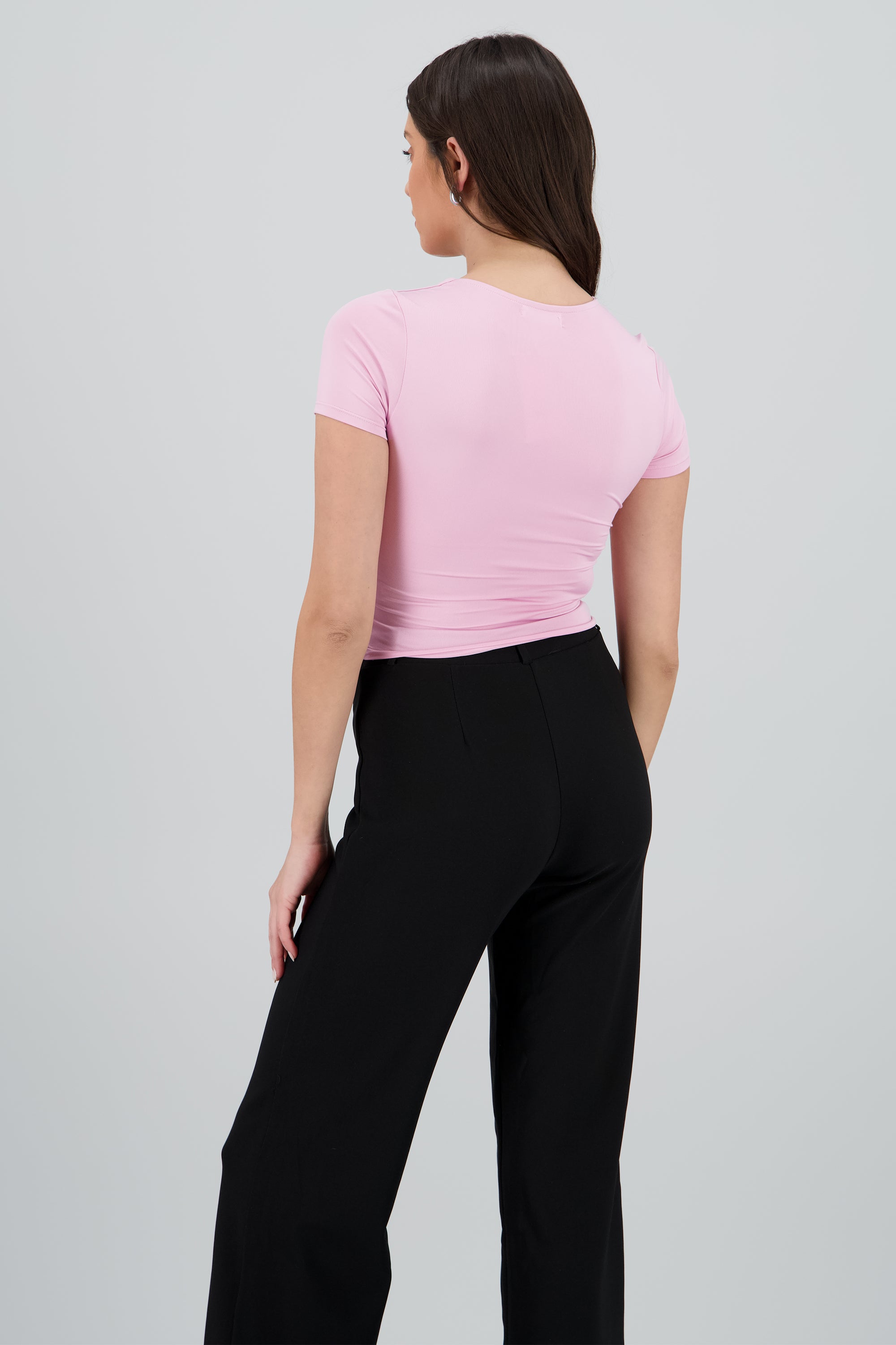Top manga corta escote cuadrado doble tela ROSA