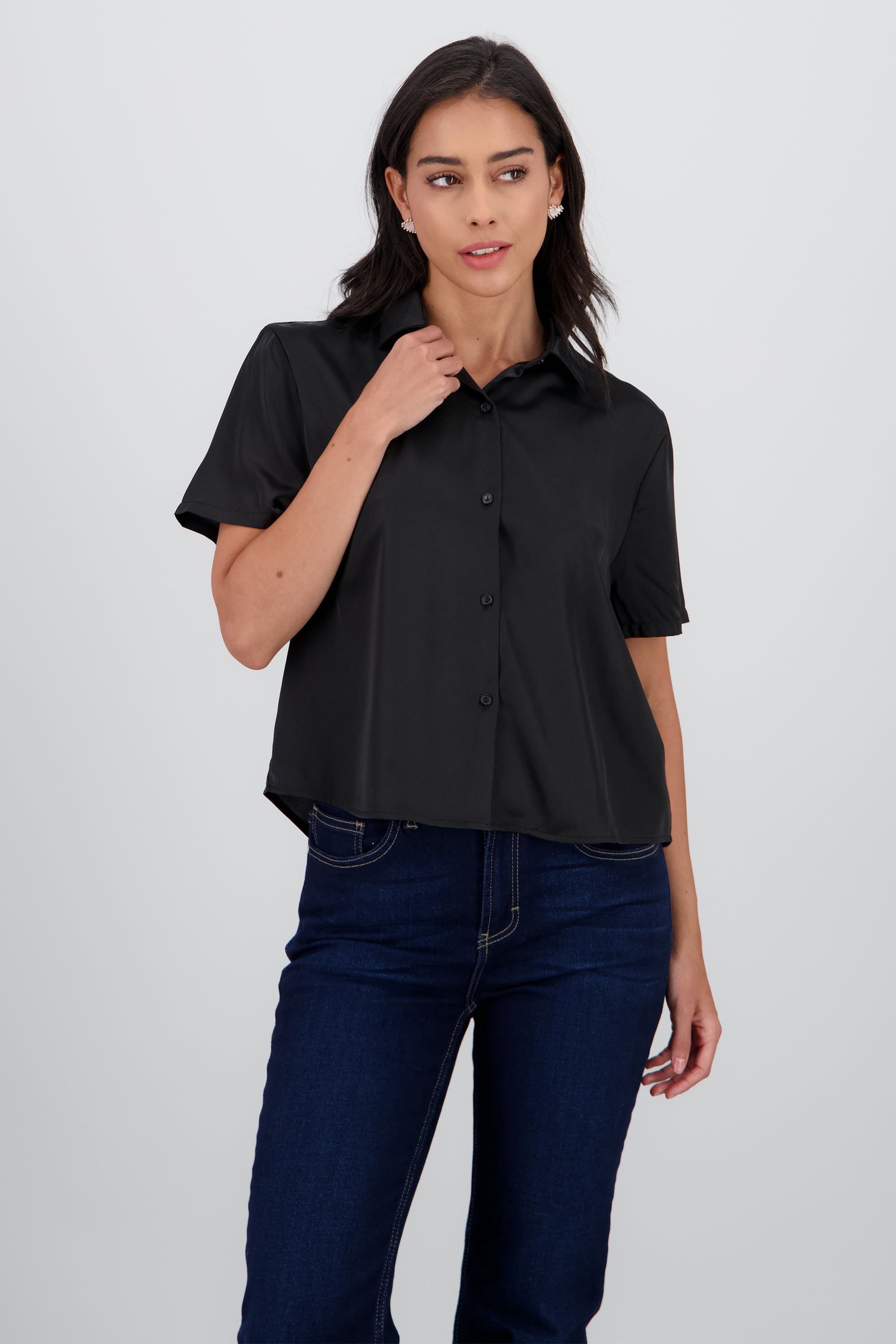 Camisa manga corta satin NEGRO