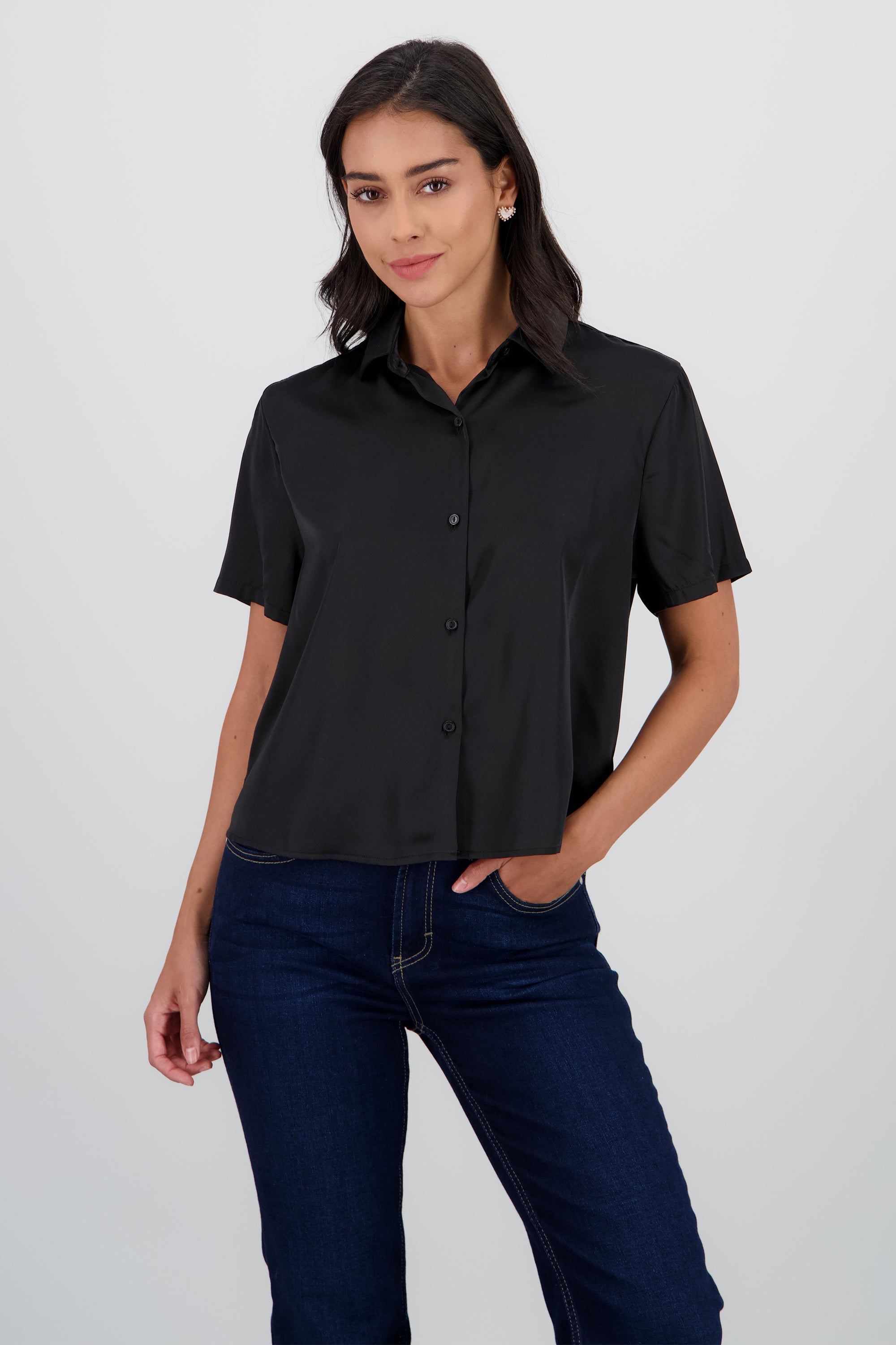 Camisa manga corta satin NEGRO