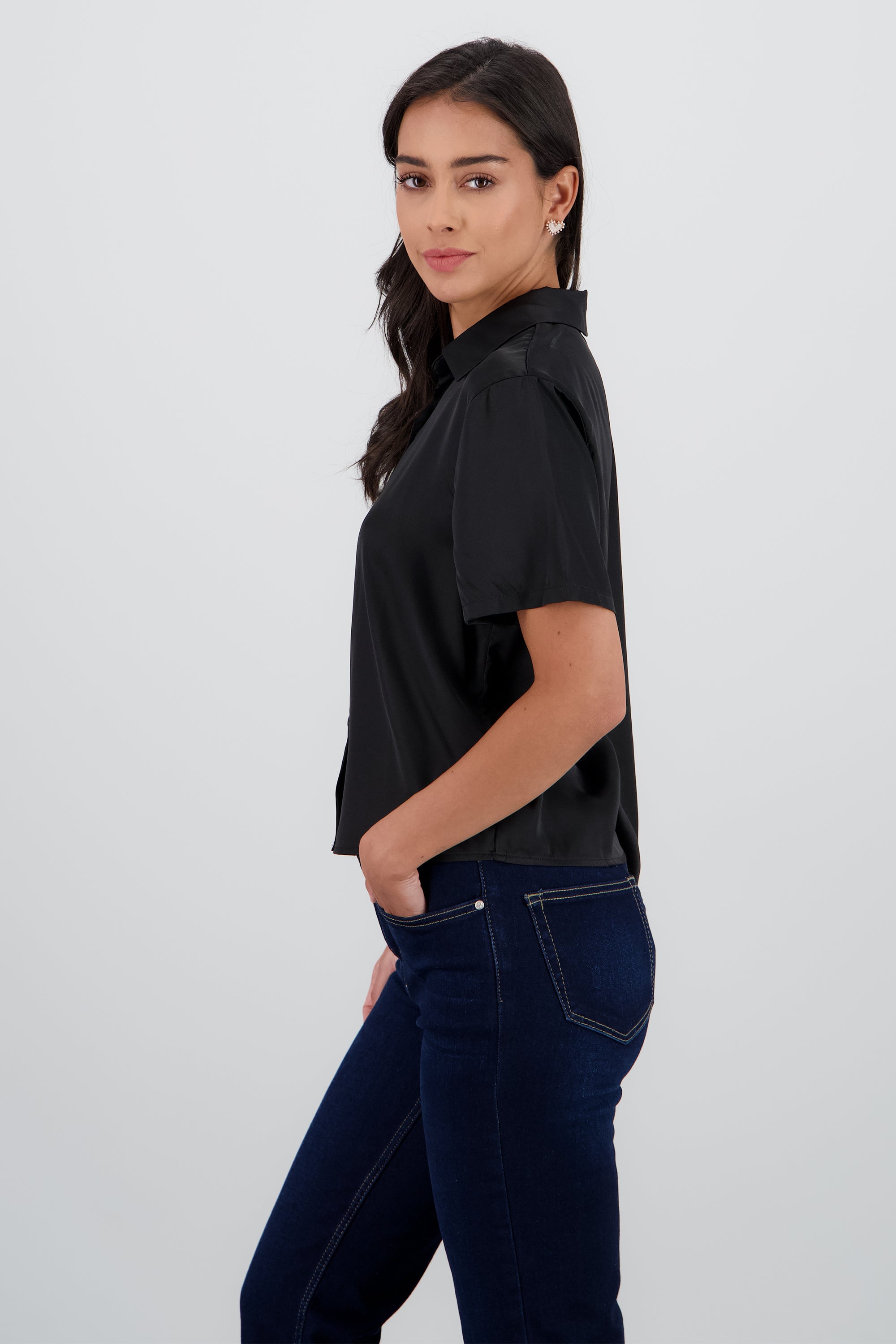 Camisa manga corta satin NEGRO