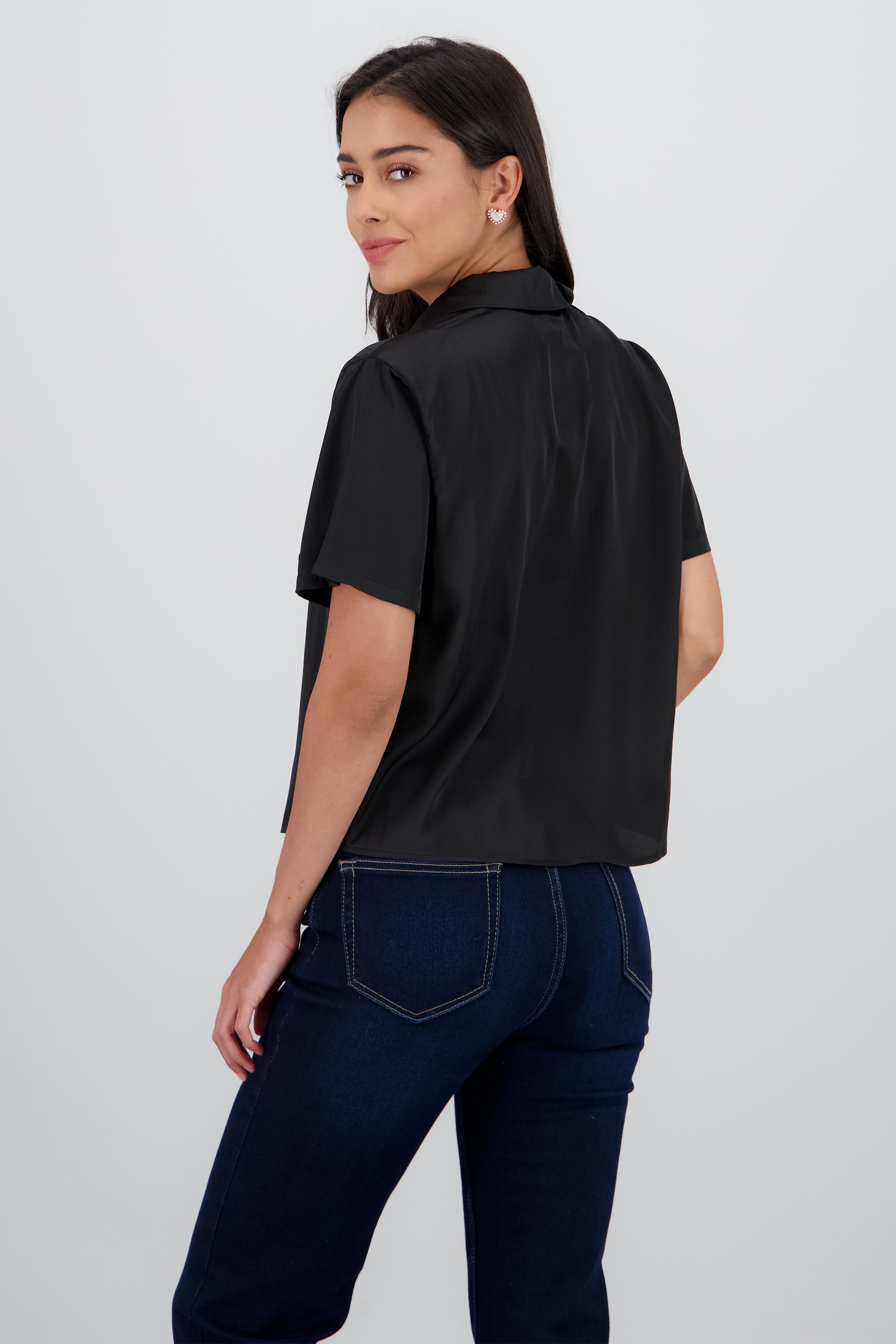 Camisa manga corta satin NEGRO
