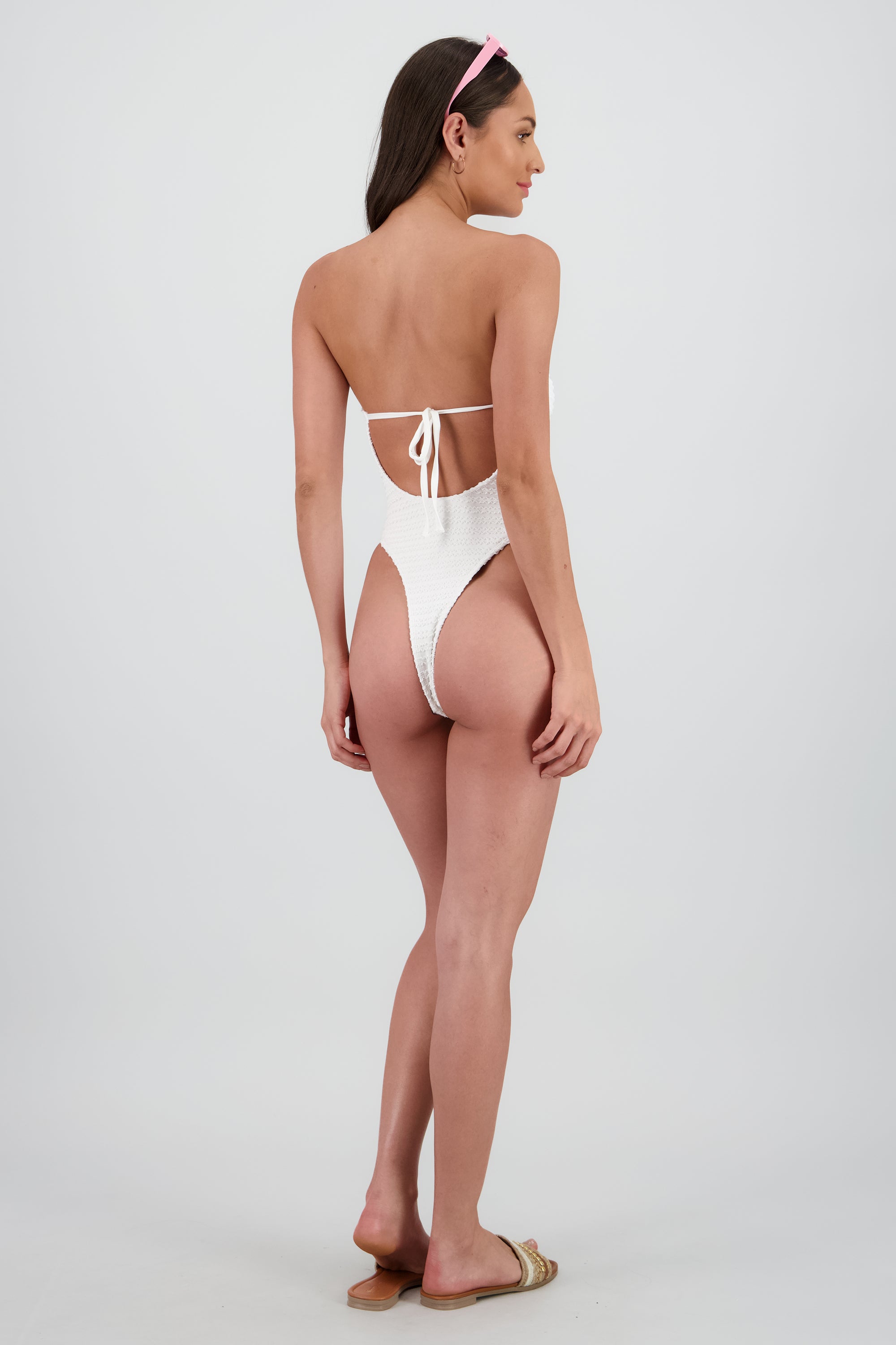 Traje de baño textura strapless BLANCO