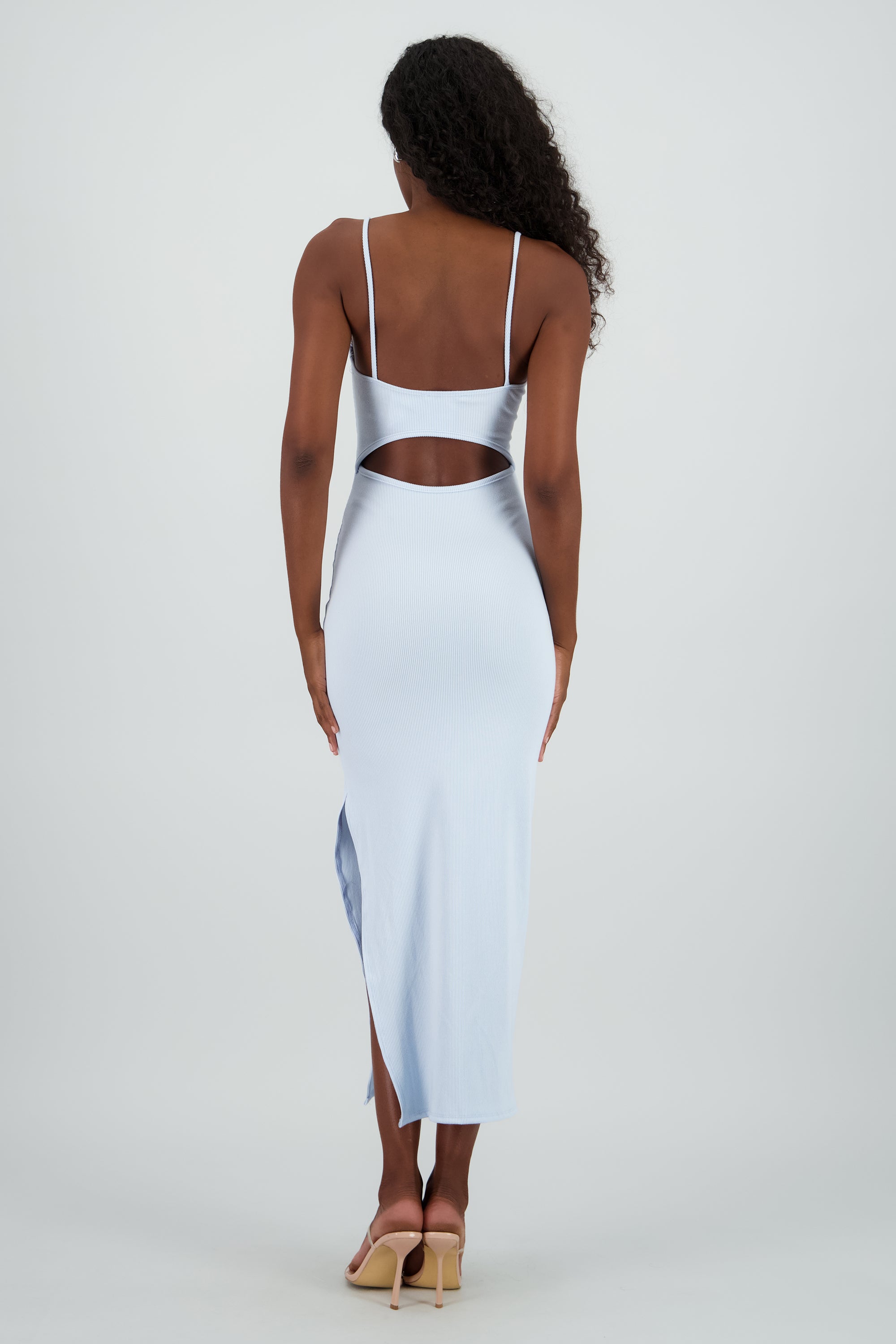 Vestido midi copas rib AZUL PASTEL