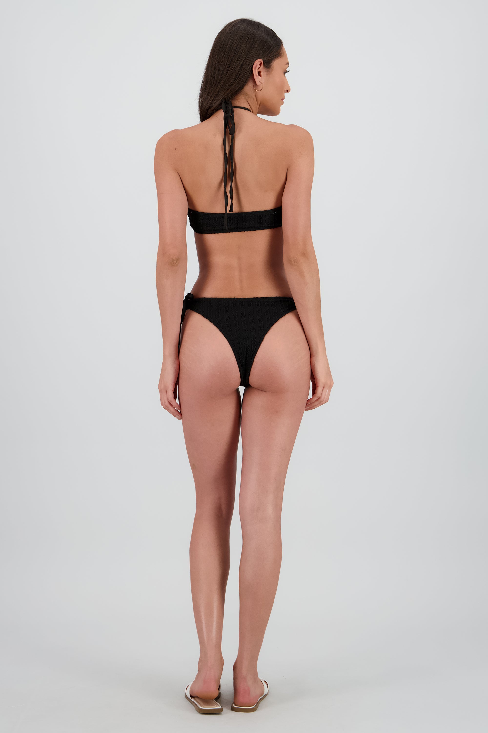 Bikini halter cruzado textura lineas NEGRO