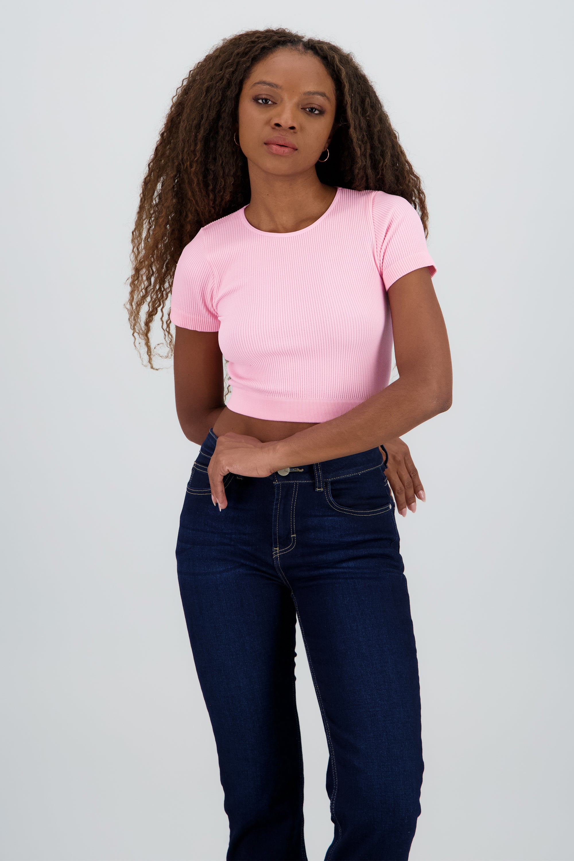 Top corto rib manga corta ROSA