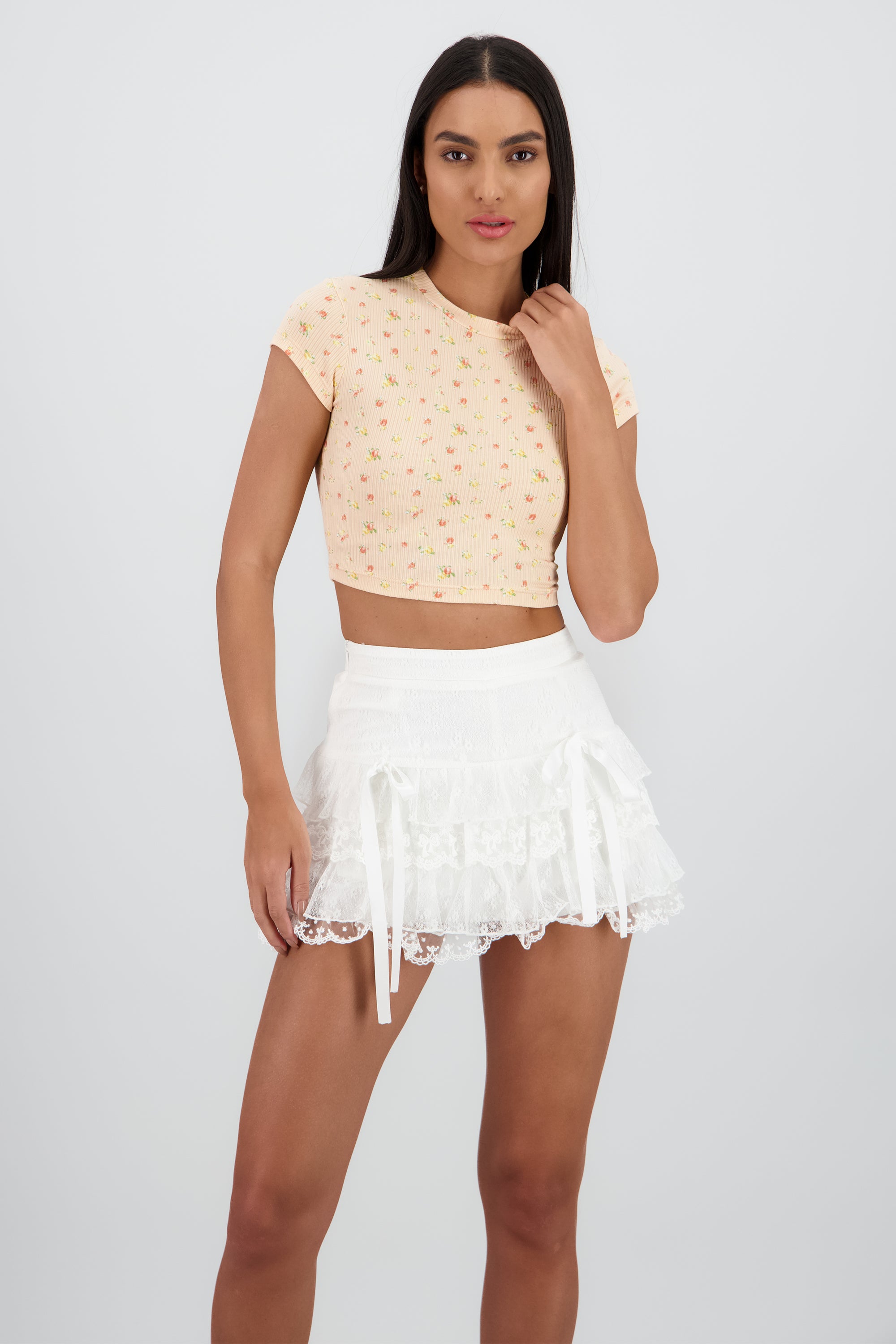 T-shirt manga corta estampado mini flores NARANJA COMBO