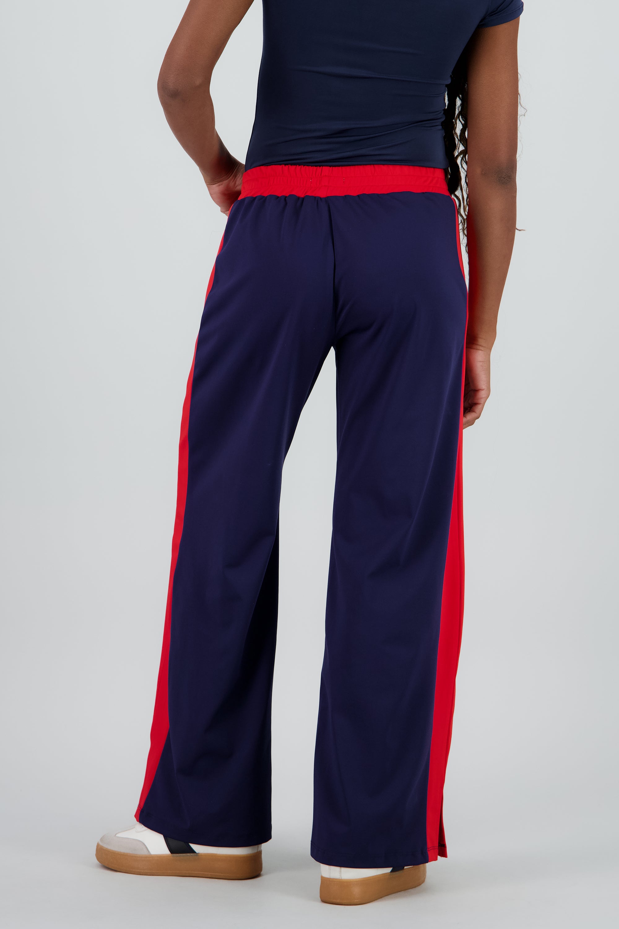 Pantalon wide leg fluido detalle franja contraste AZUL COMBO