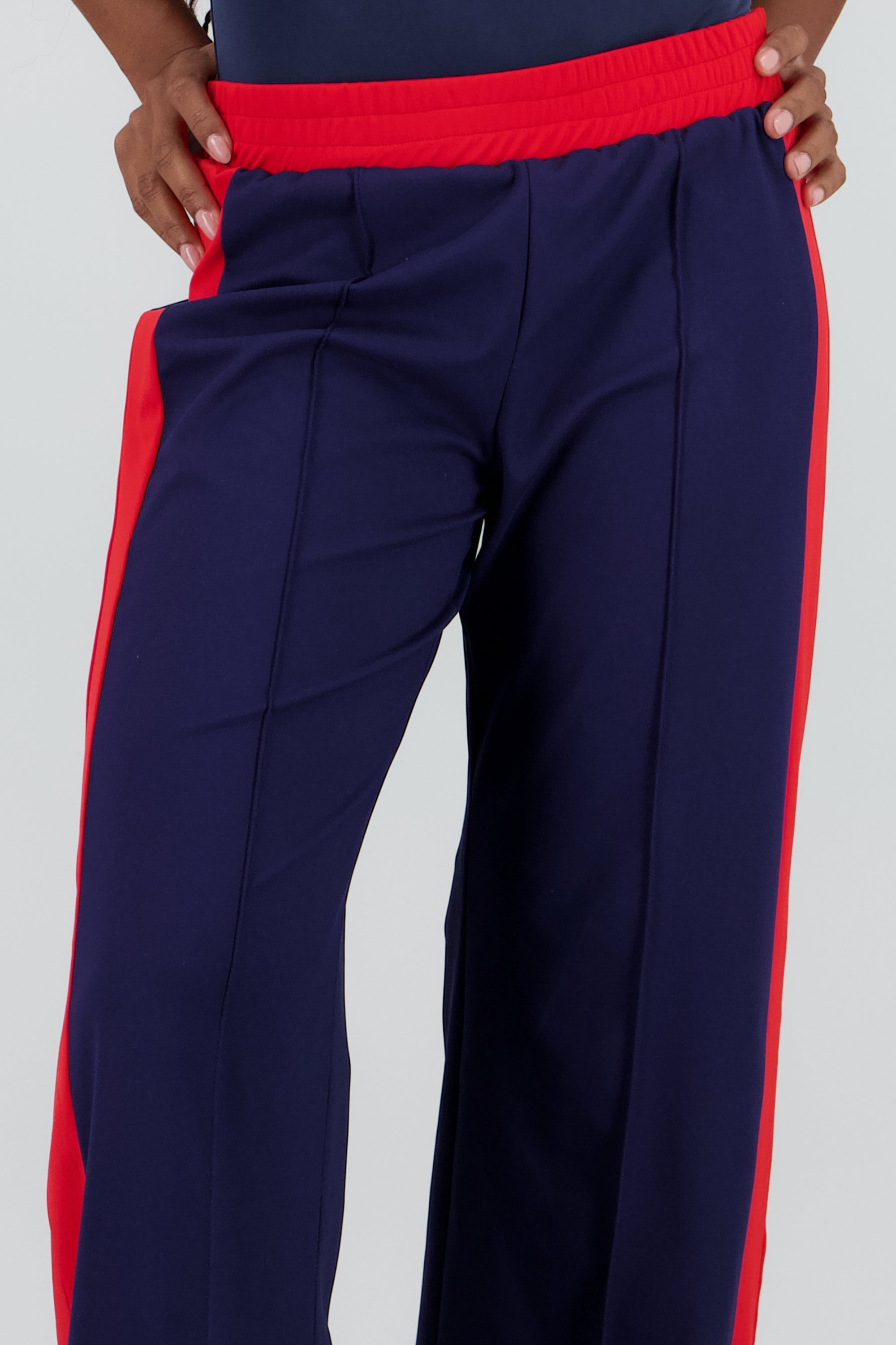 Pantalon wide leg fluido detalle franja contraste AZUL COMBO