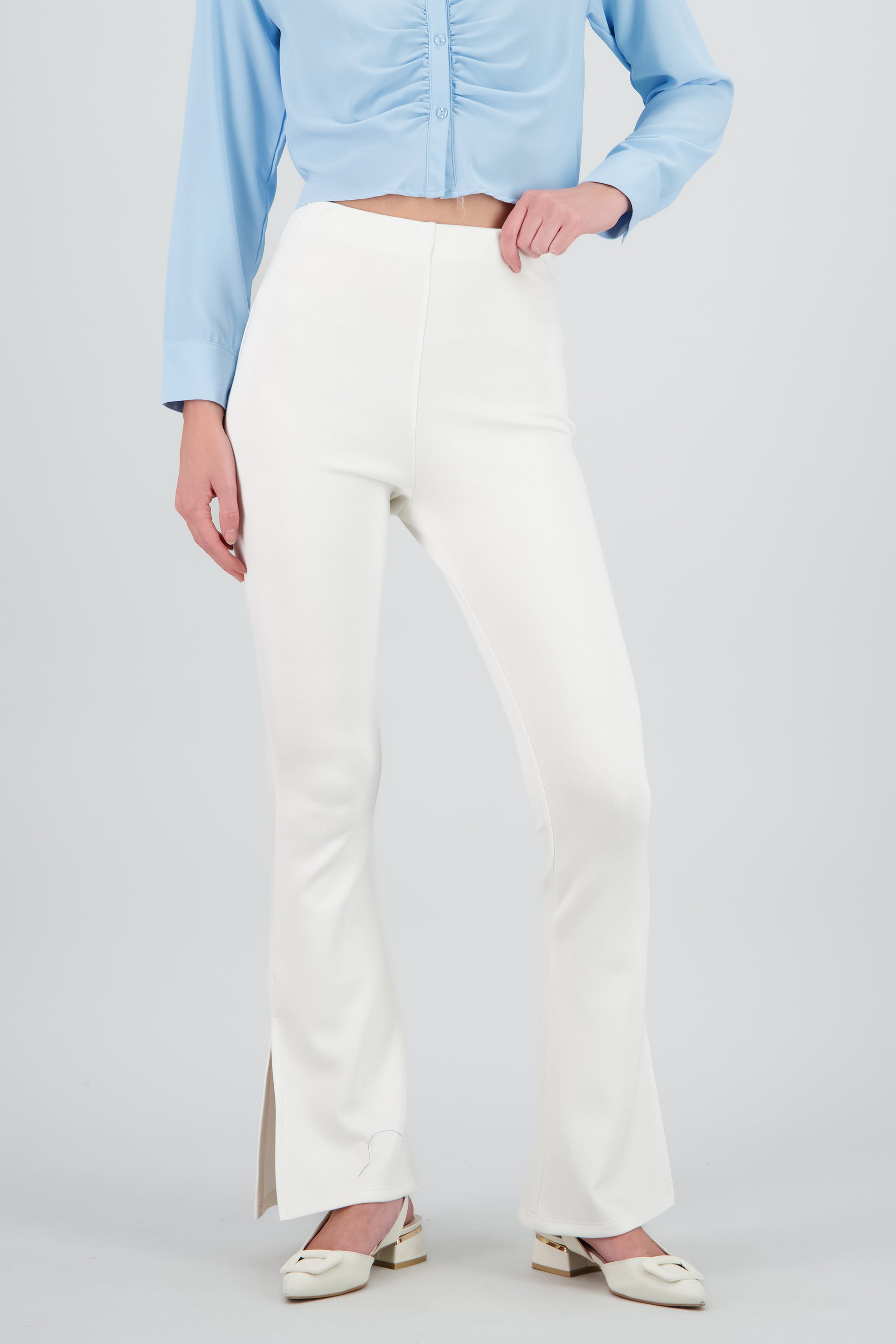 Pantalon flare liso BLANCO