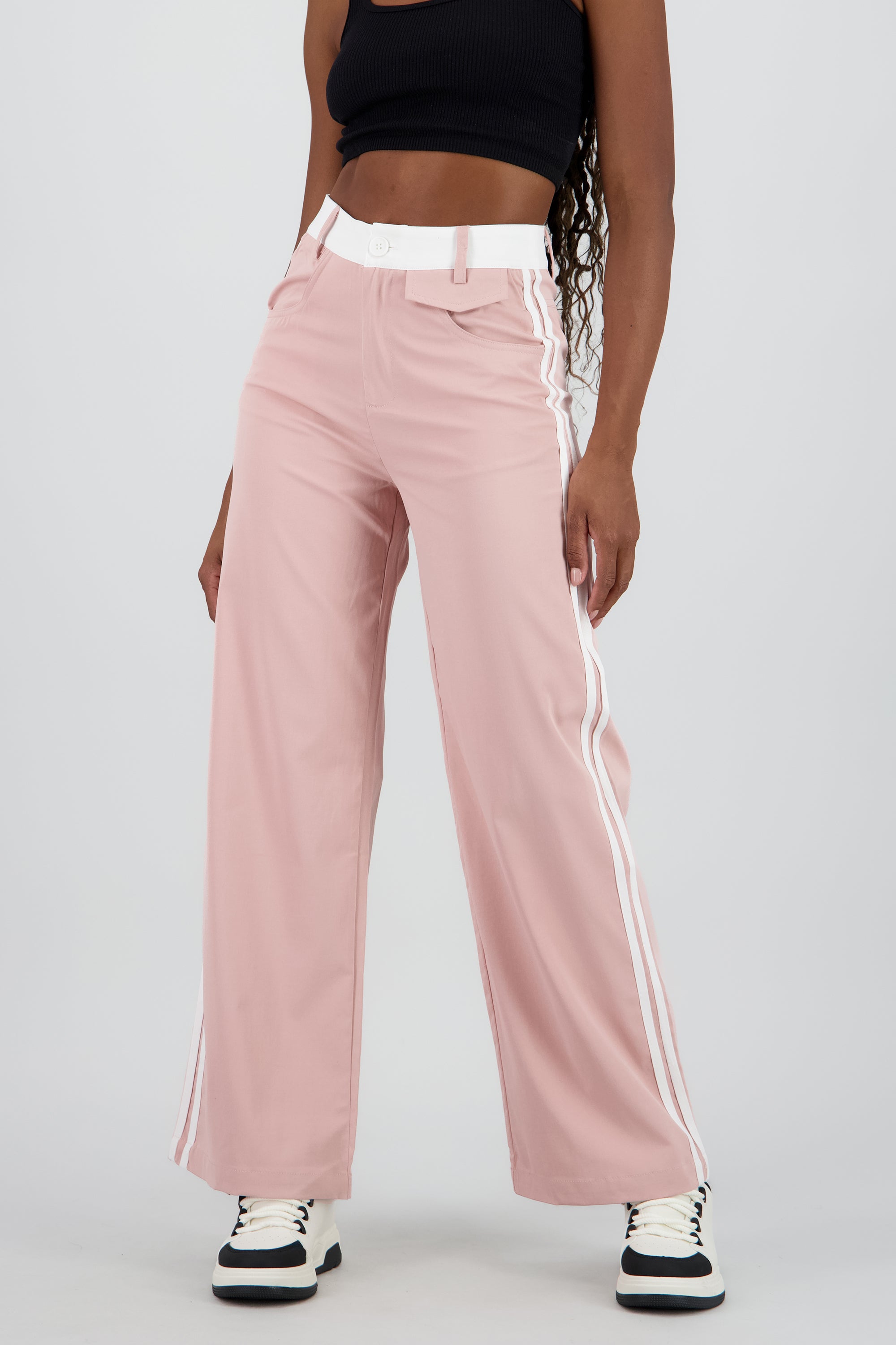 Pantalon fluido detalle contraste franja ROSA