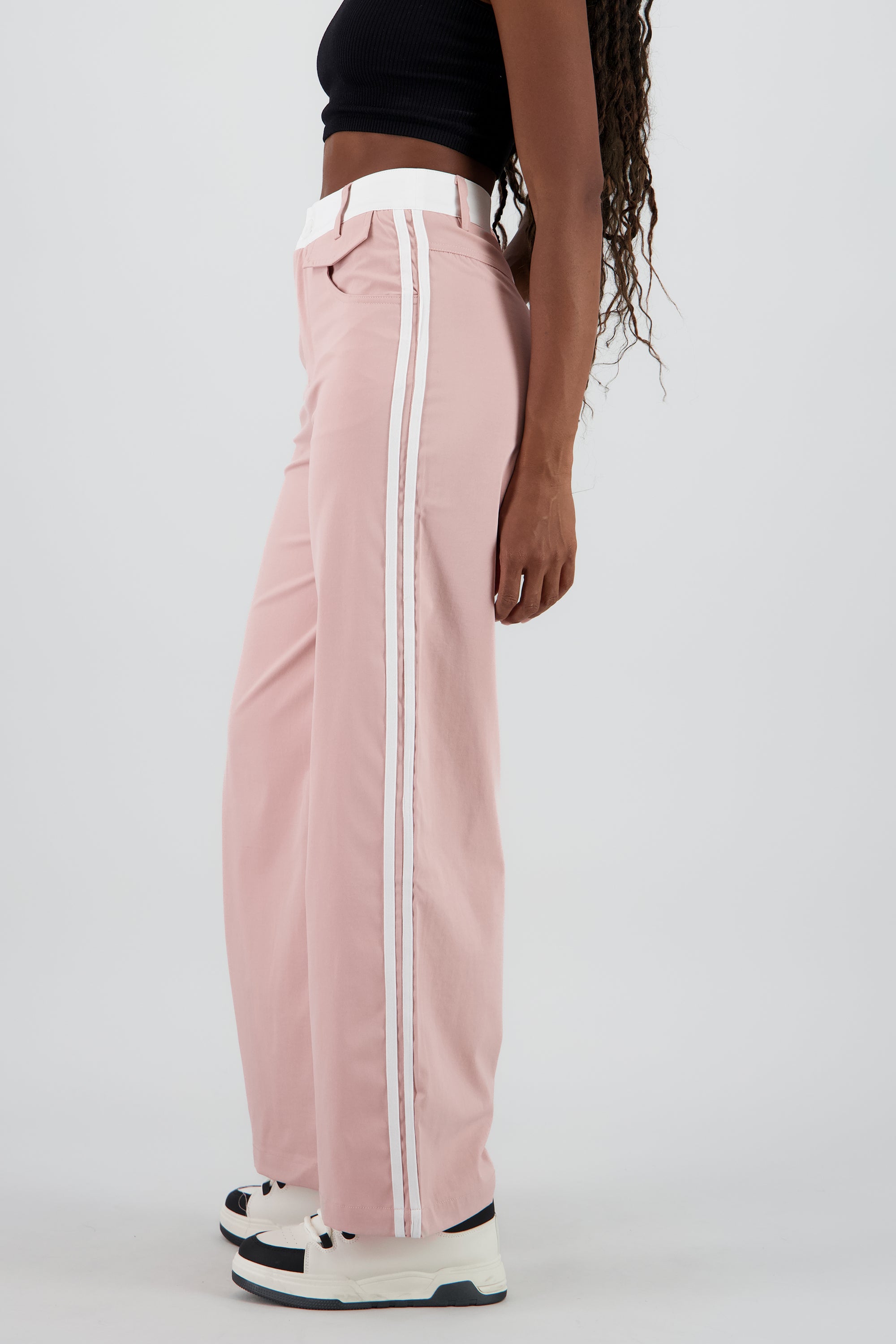 Pantalon fluido detalle contraste franja ROSA