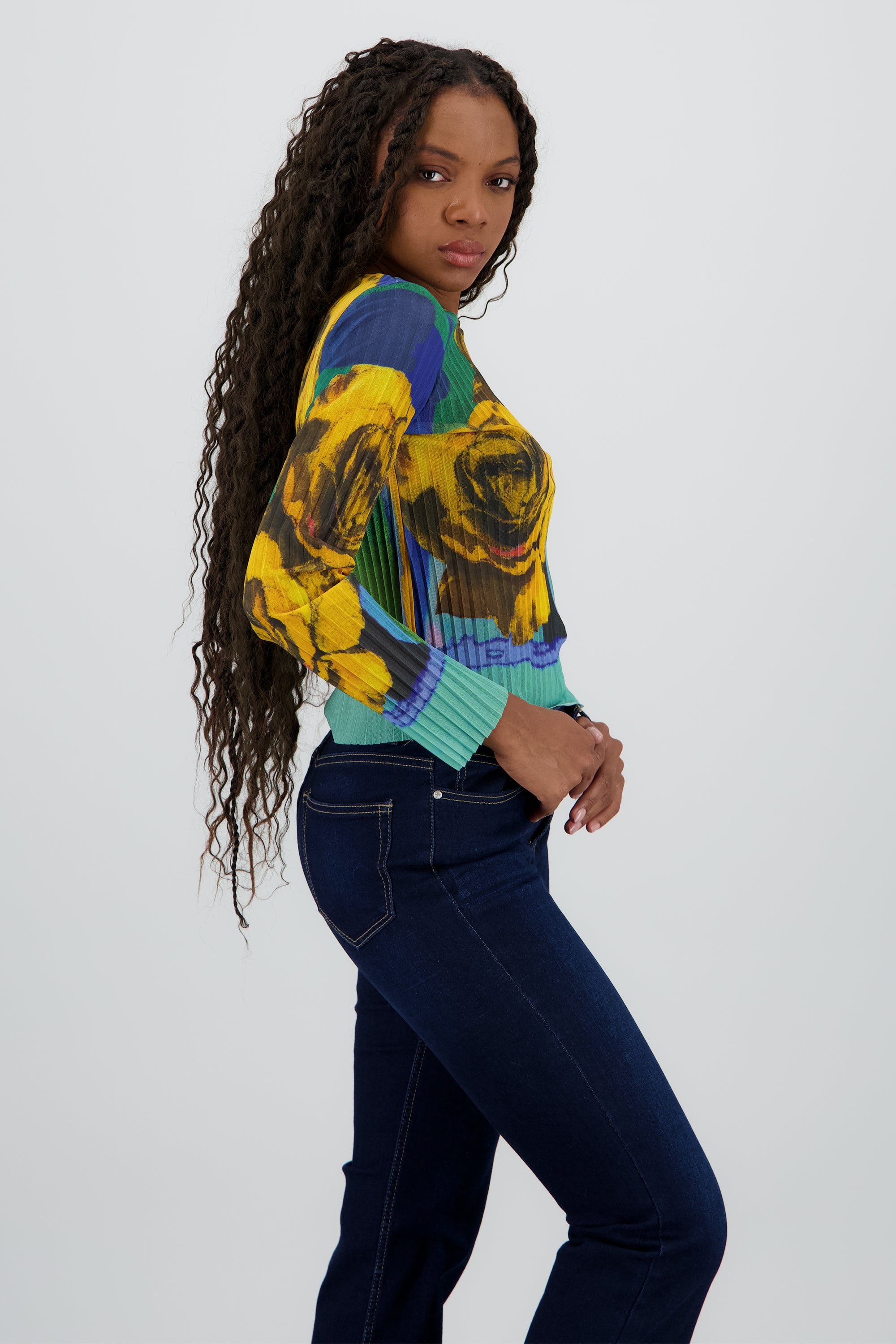 Blusa mesh estampado flores digital AMARILLO