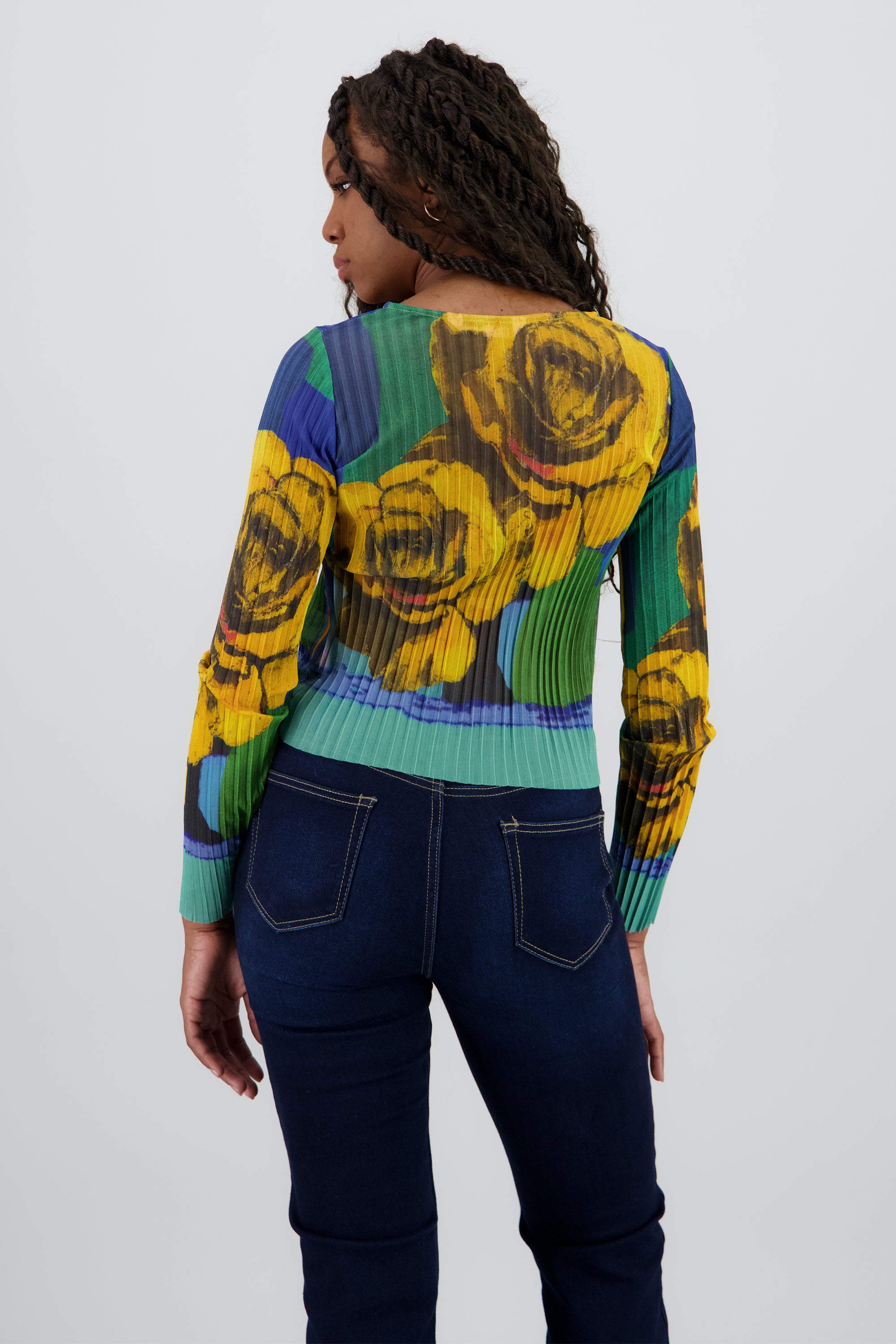 Blusa mesh estampado flores digital AMARILLO