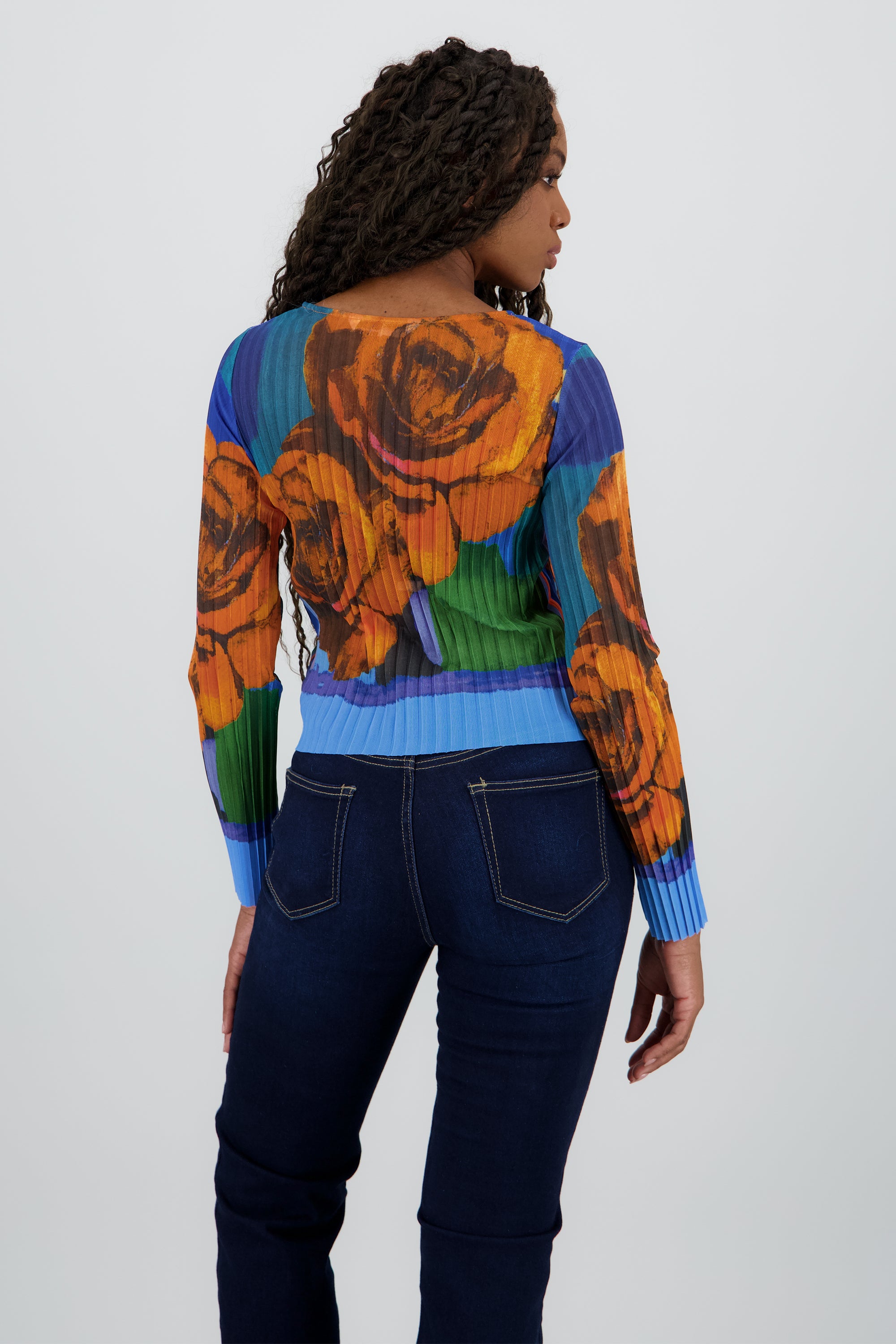 Blusa mesh estampado flores digital NARANJA