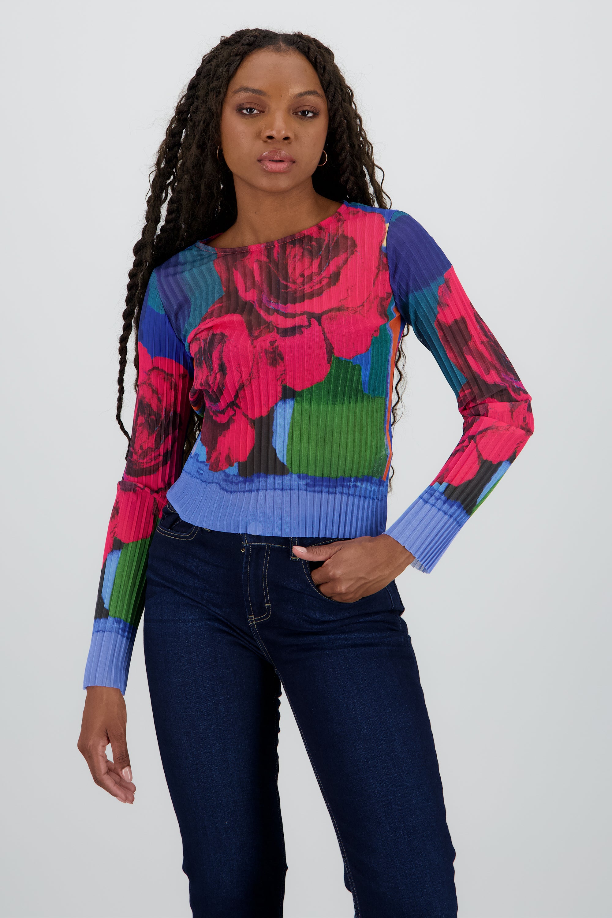 Blusa mesh estampado flores digital FIUSHA