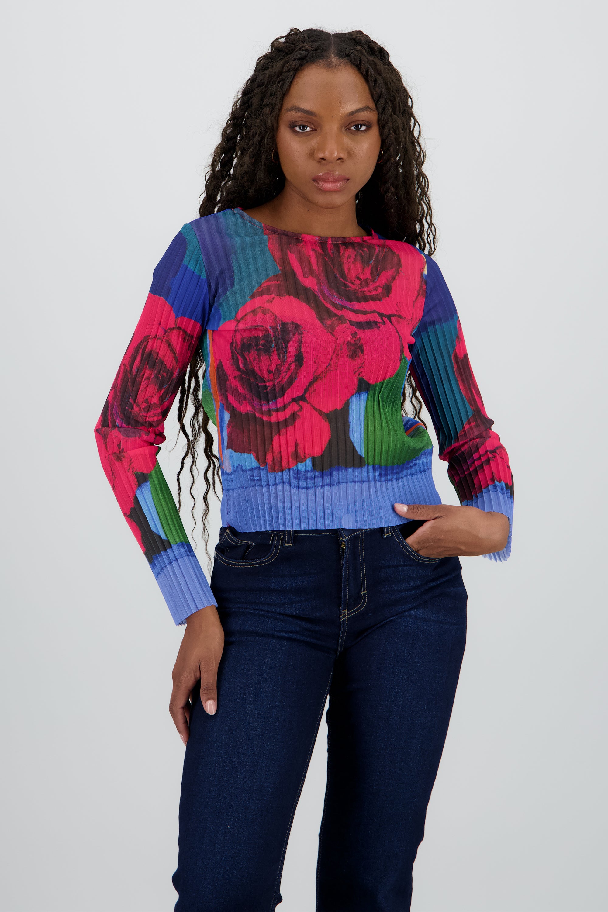 Blusa mesh estampado flores digital FIUSHA