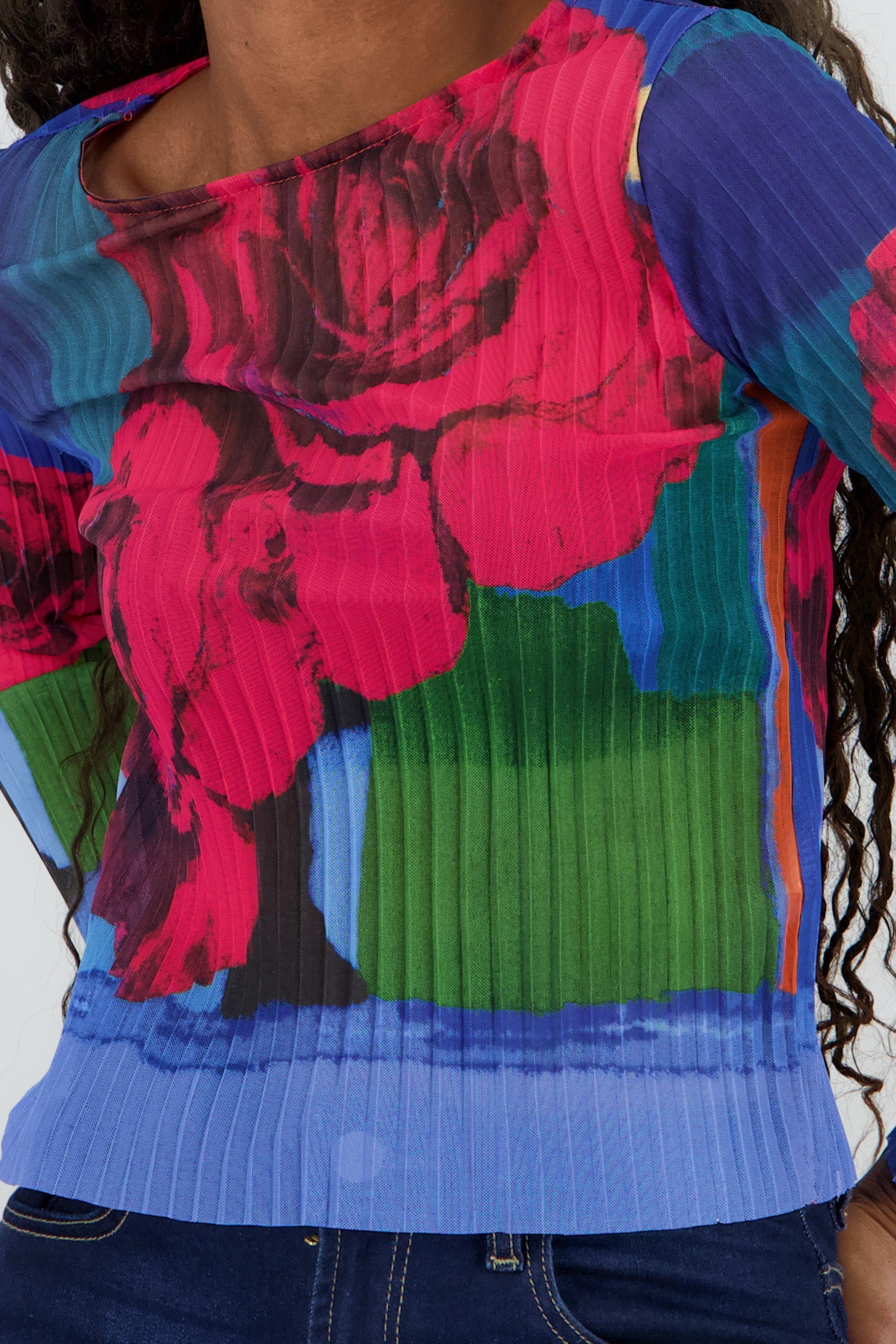 Blusa mesh estampado flores digital FIUSHA