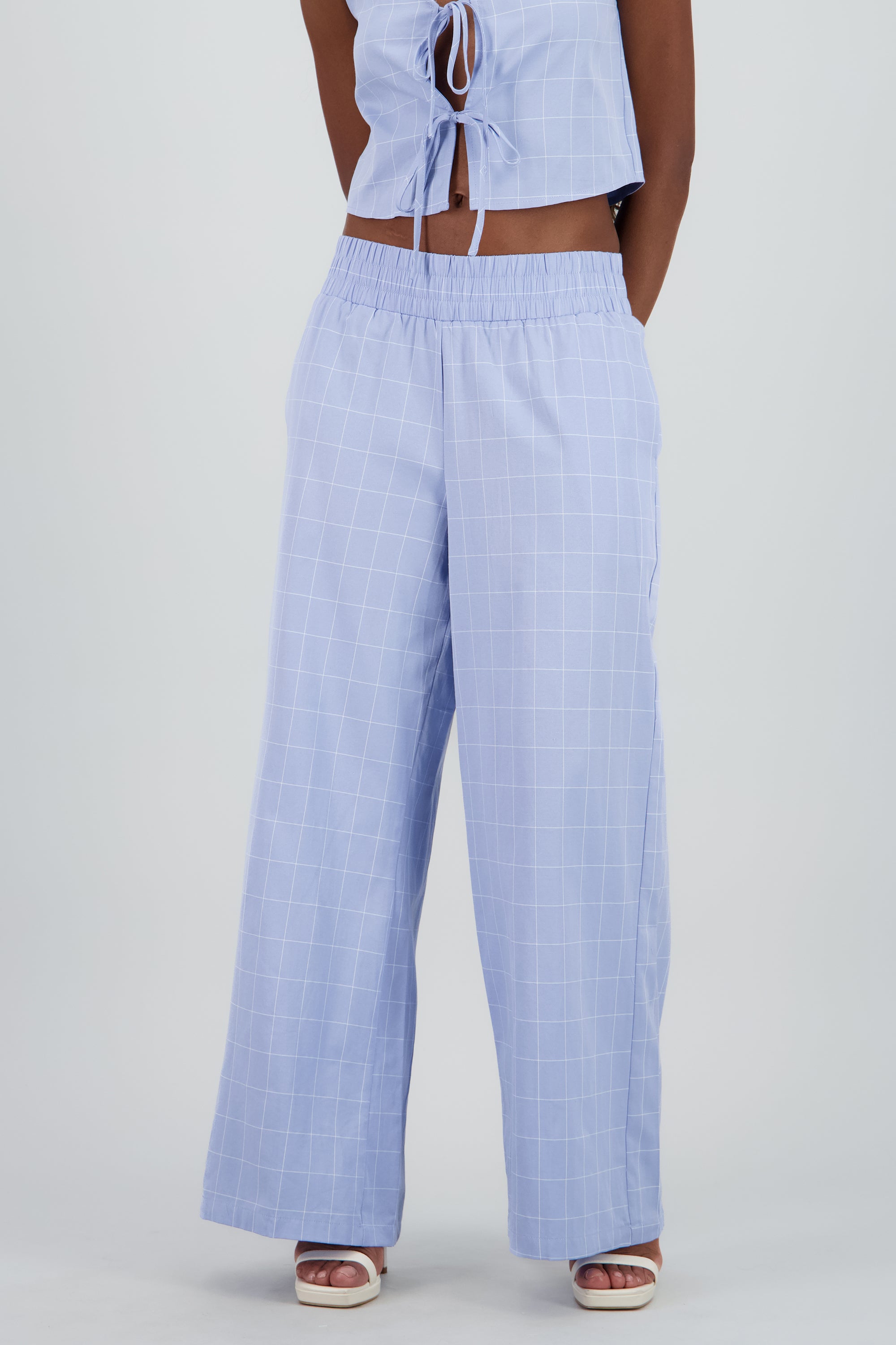 Pantalon amplio fluido wide leg AZUL
