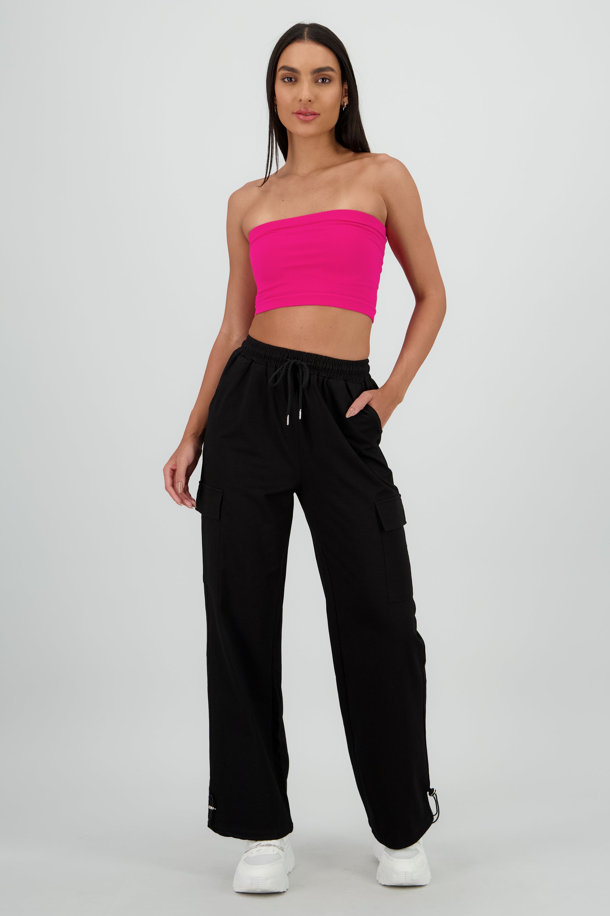 Pantalon amplio detalle franja NEGRO