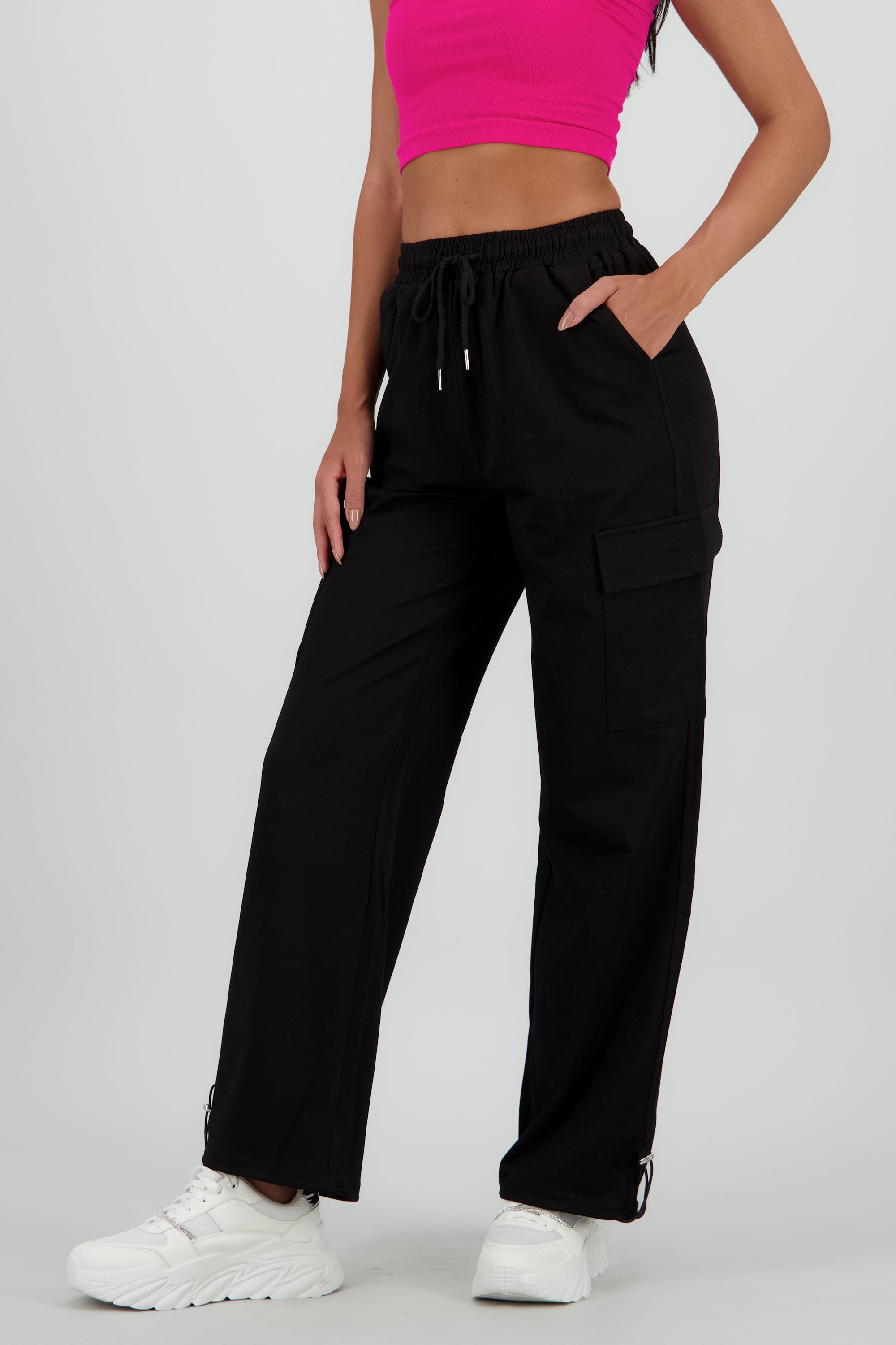 Pantalon amplio detalle franja NEGRO