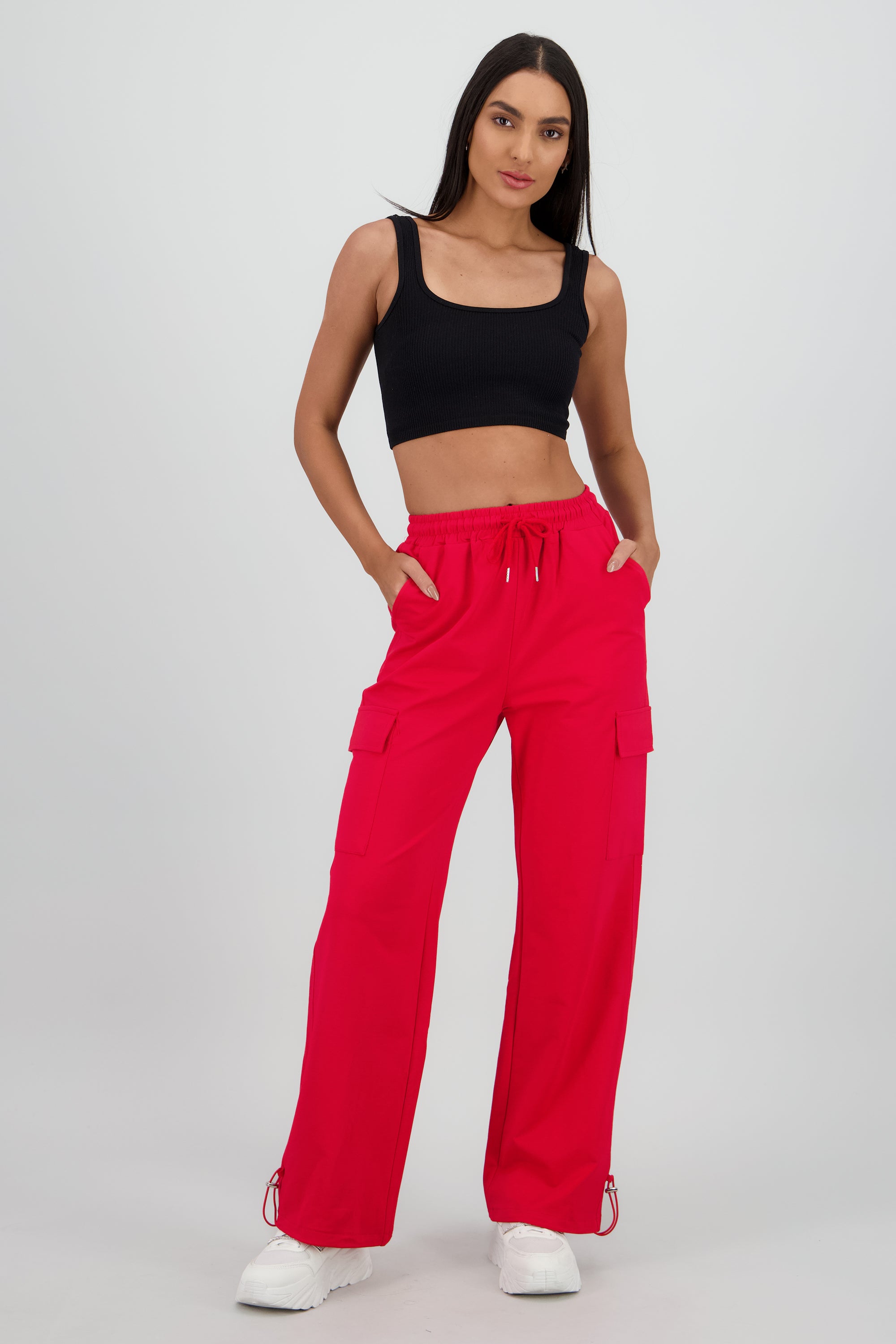 Pantalon amplio detalle franja ROJO