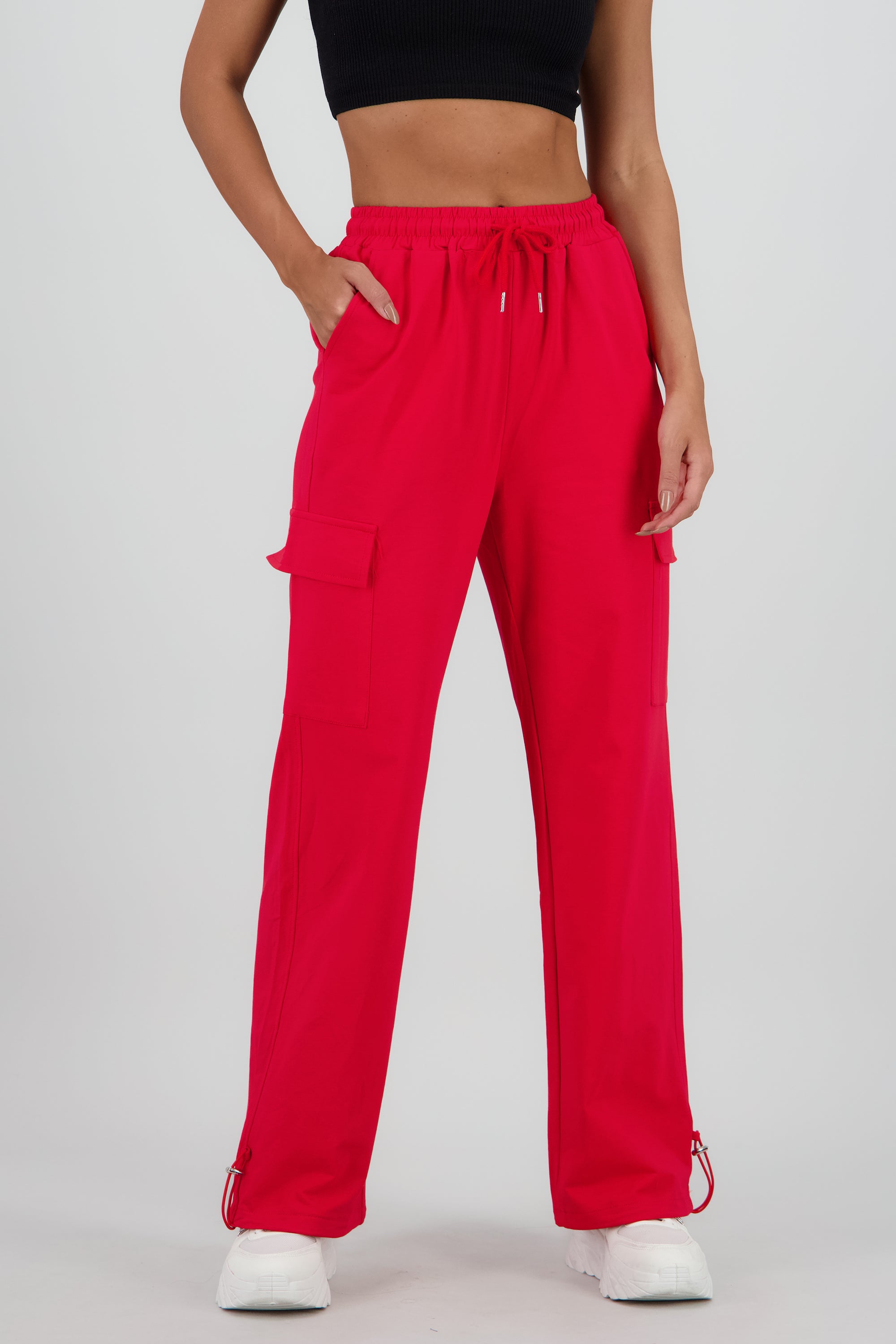 Pantalon amplio detalle franja ROJO