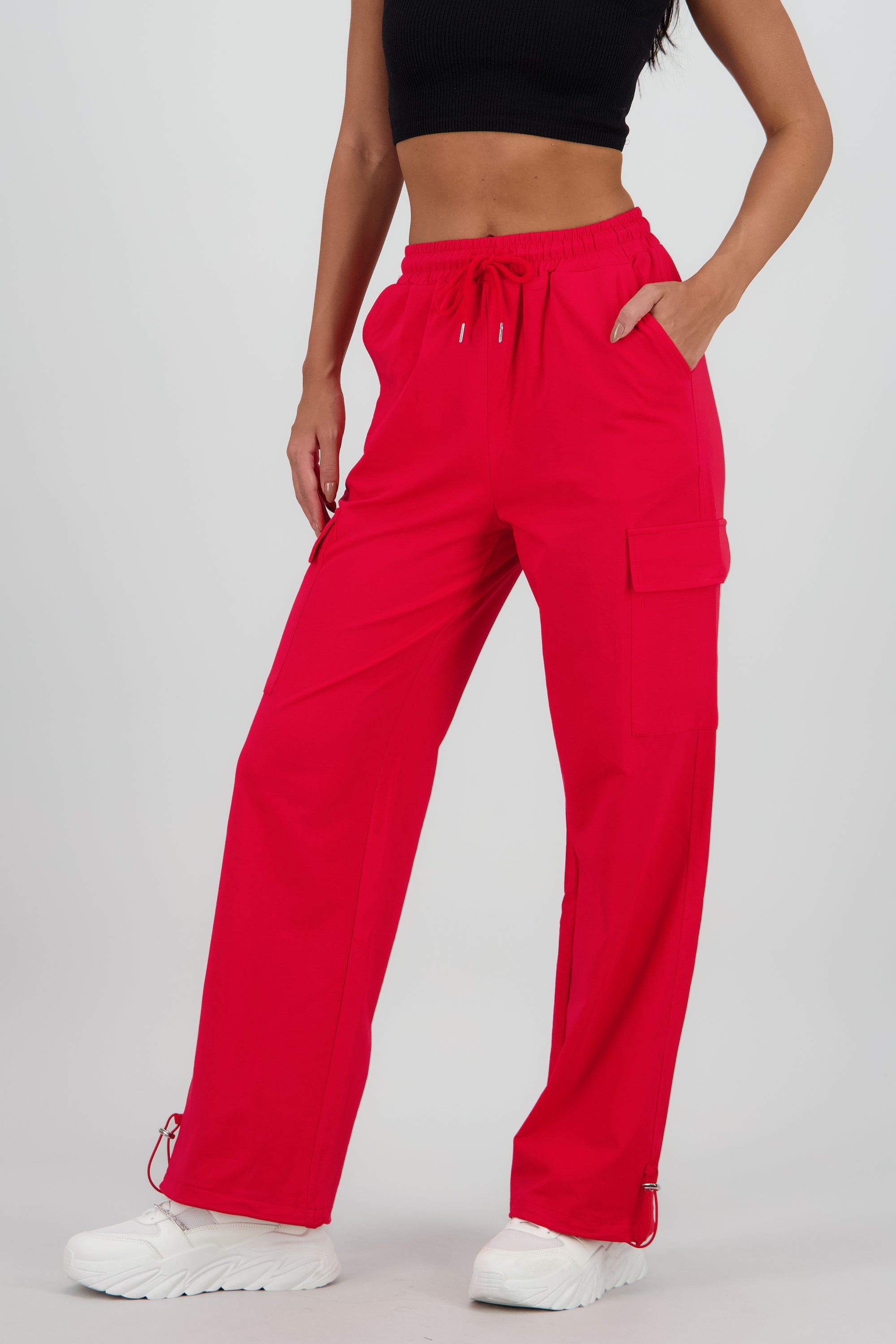 Pantalon amplio detalle franja ROJO