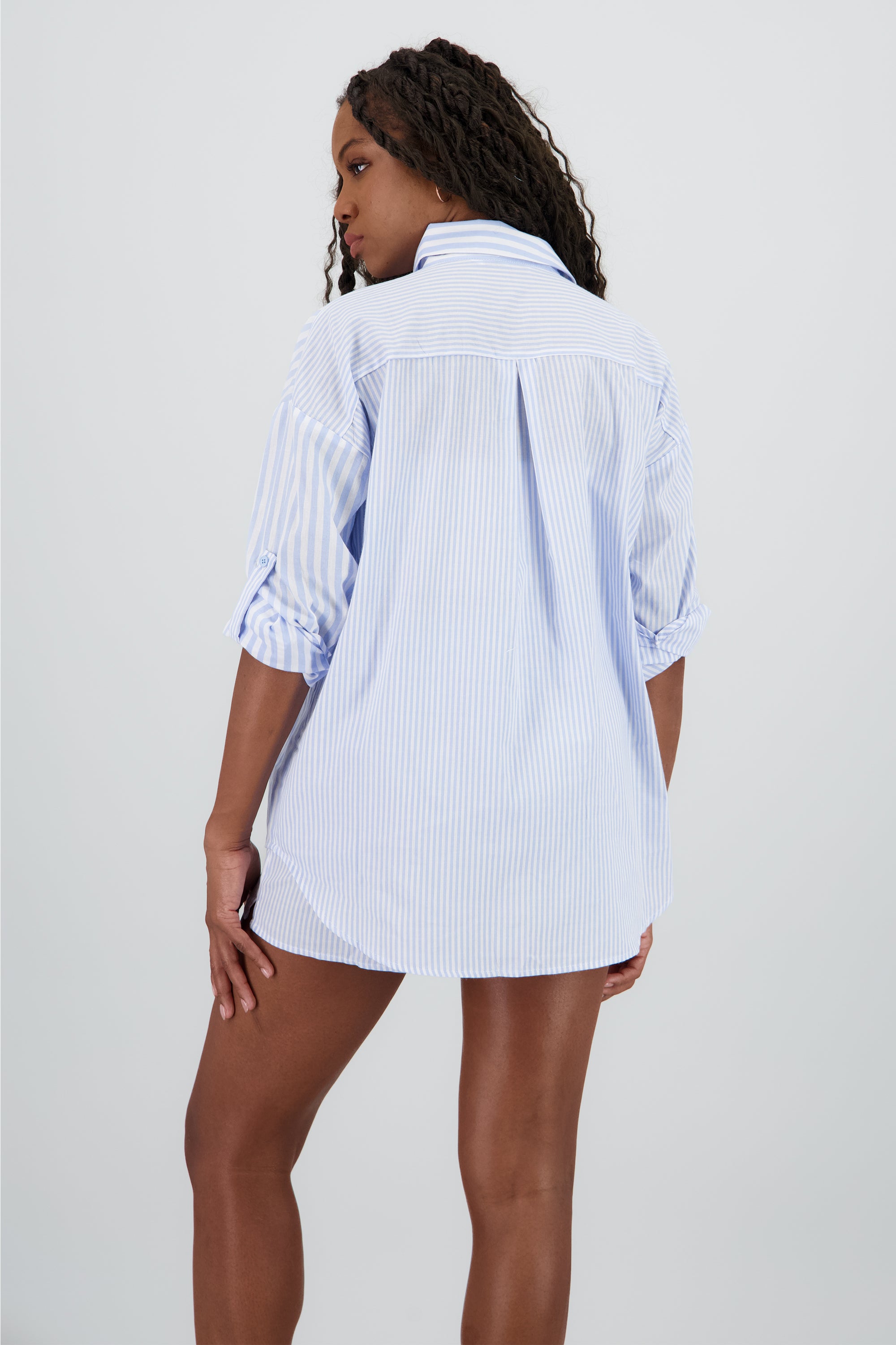 Camisa larga oversize detalle rayas AZUL