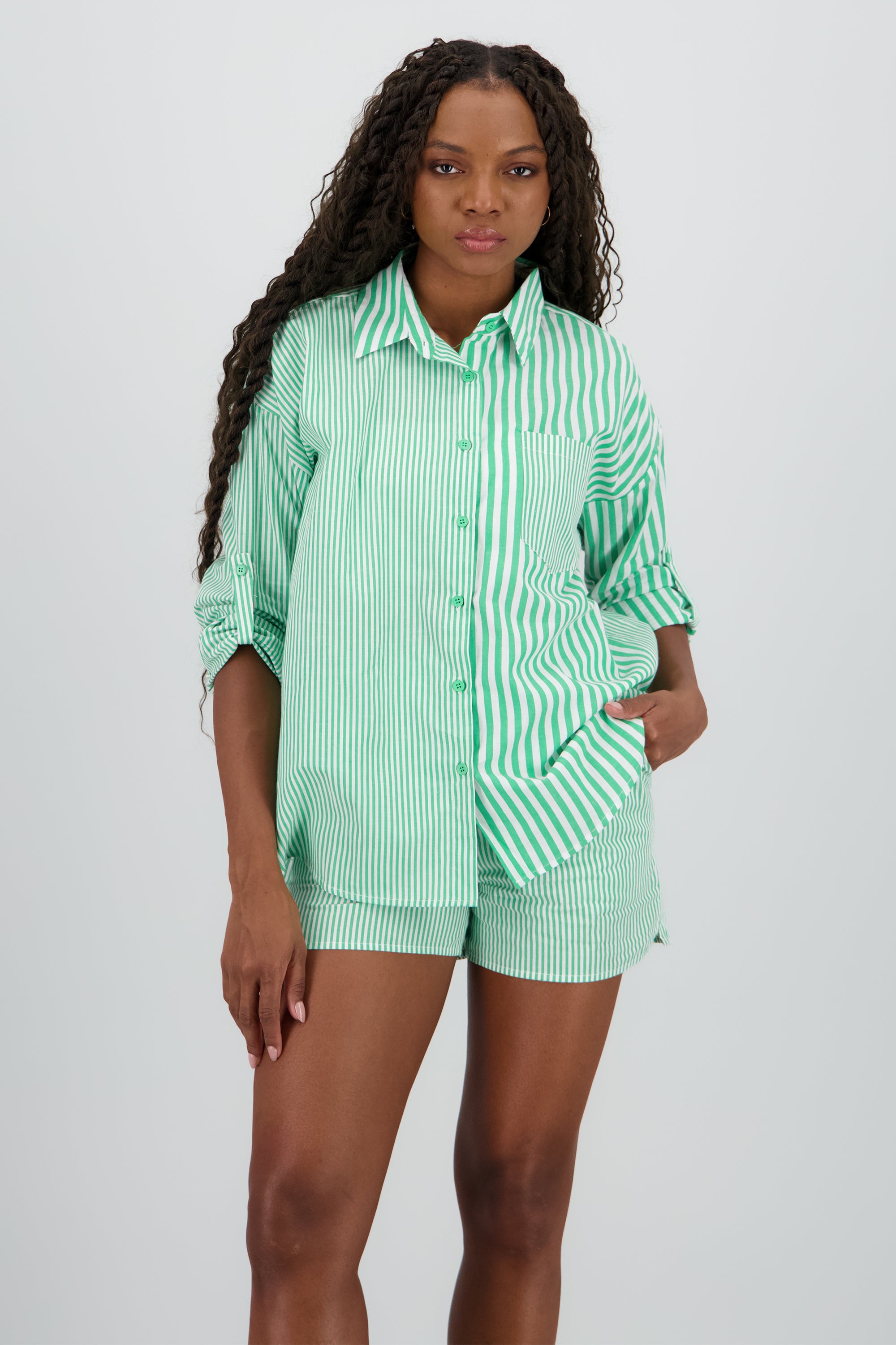 Camisa larga oversize detalle rayas VERDE